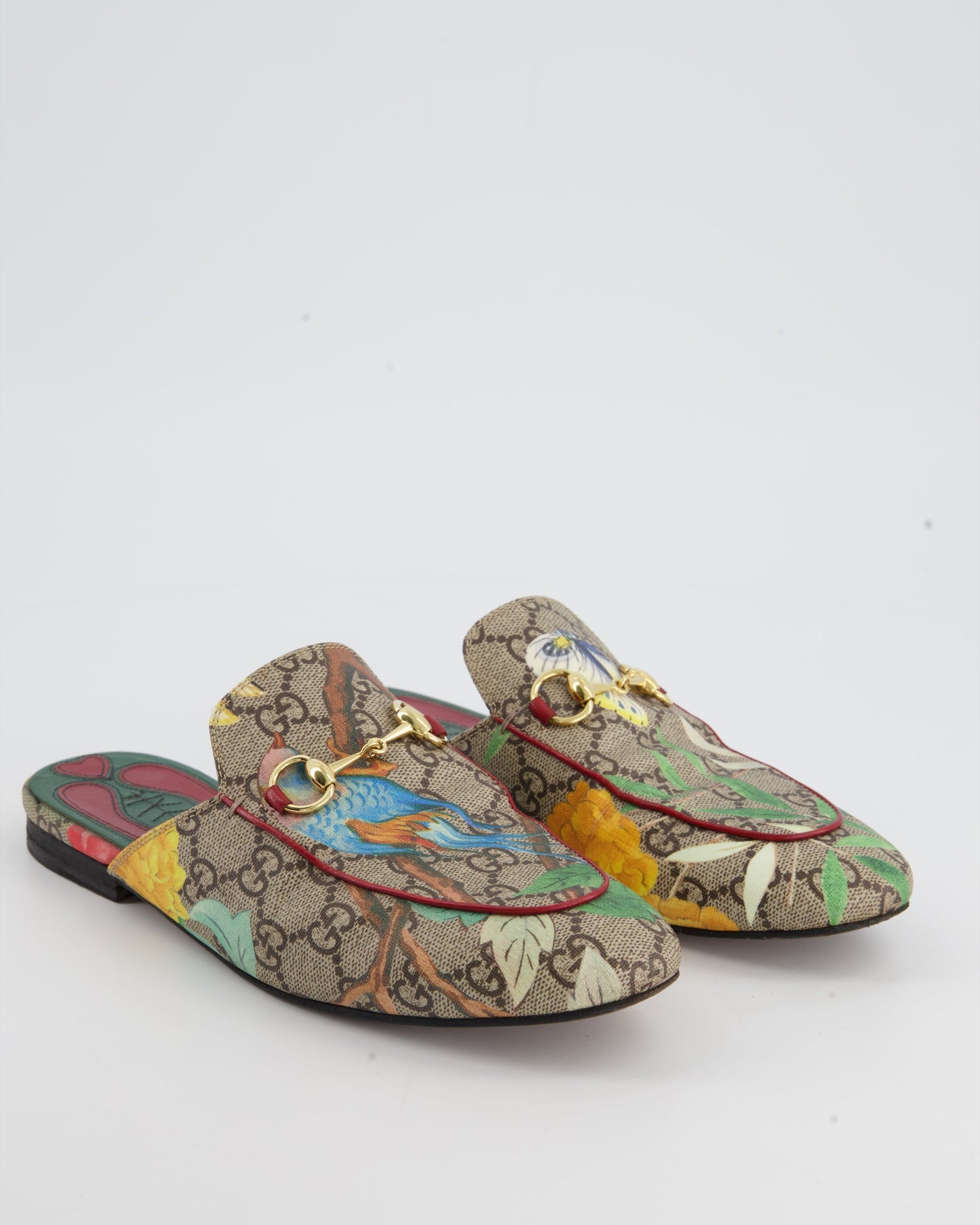 Luxury Gucci Monogram GG Print Mule with Floral Bird Print Size EU 36.5