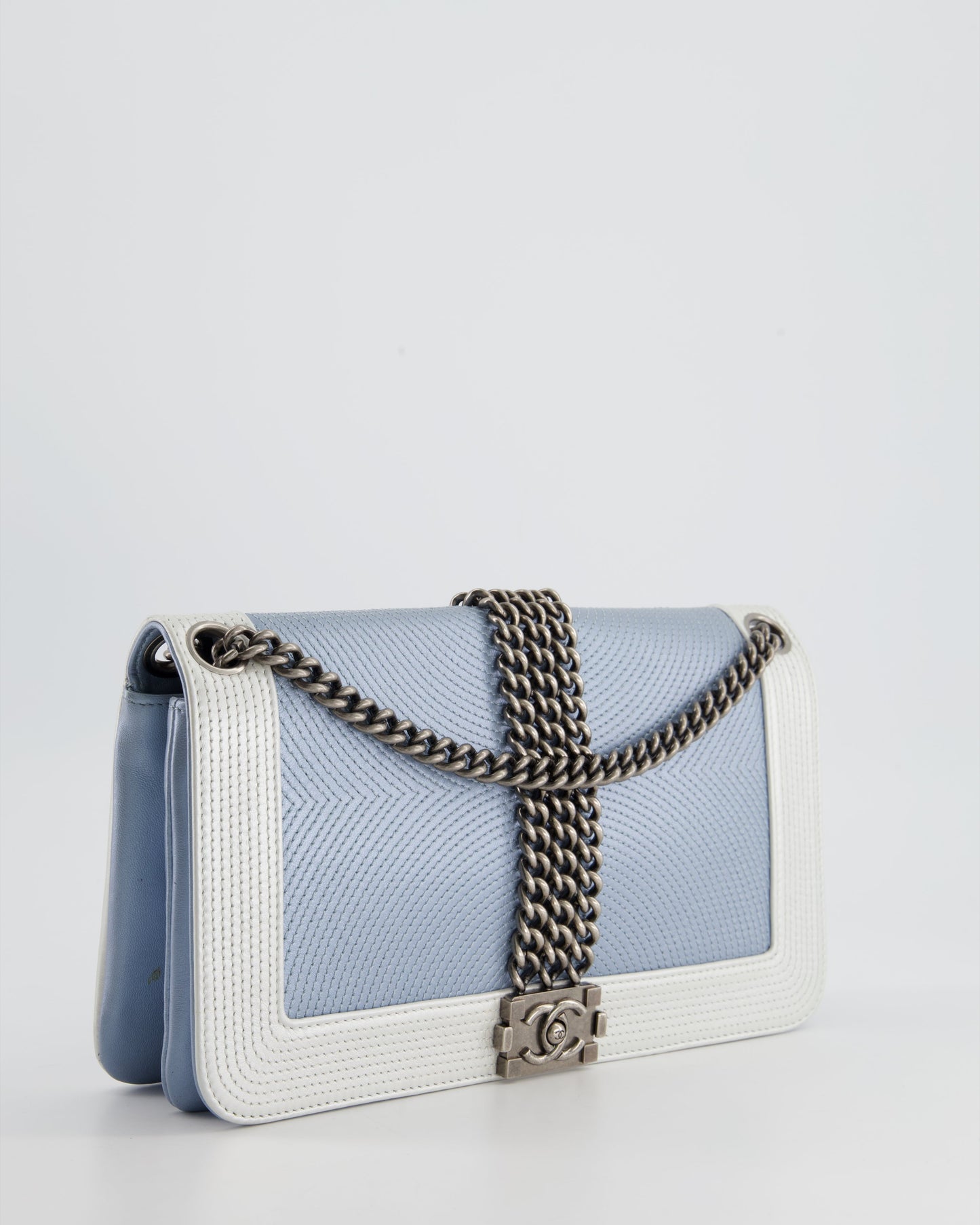 Chanel Metallic Baby Blue with Chain Detail Rock Boy Bag with Gunmetal Hardware Bag