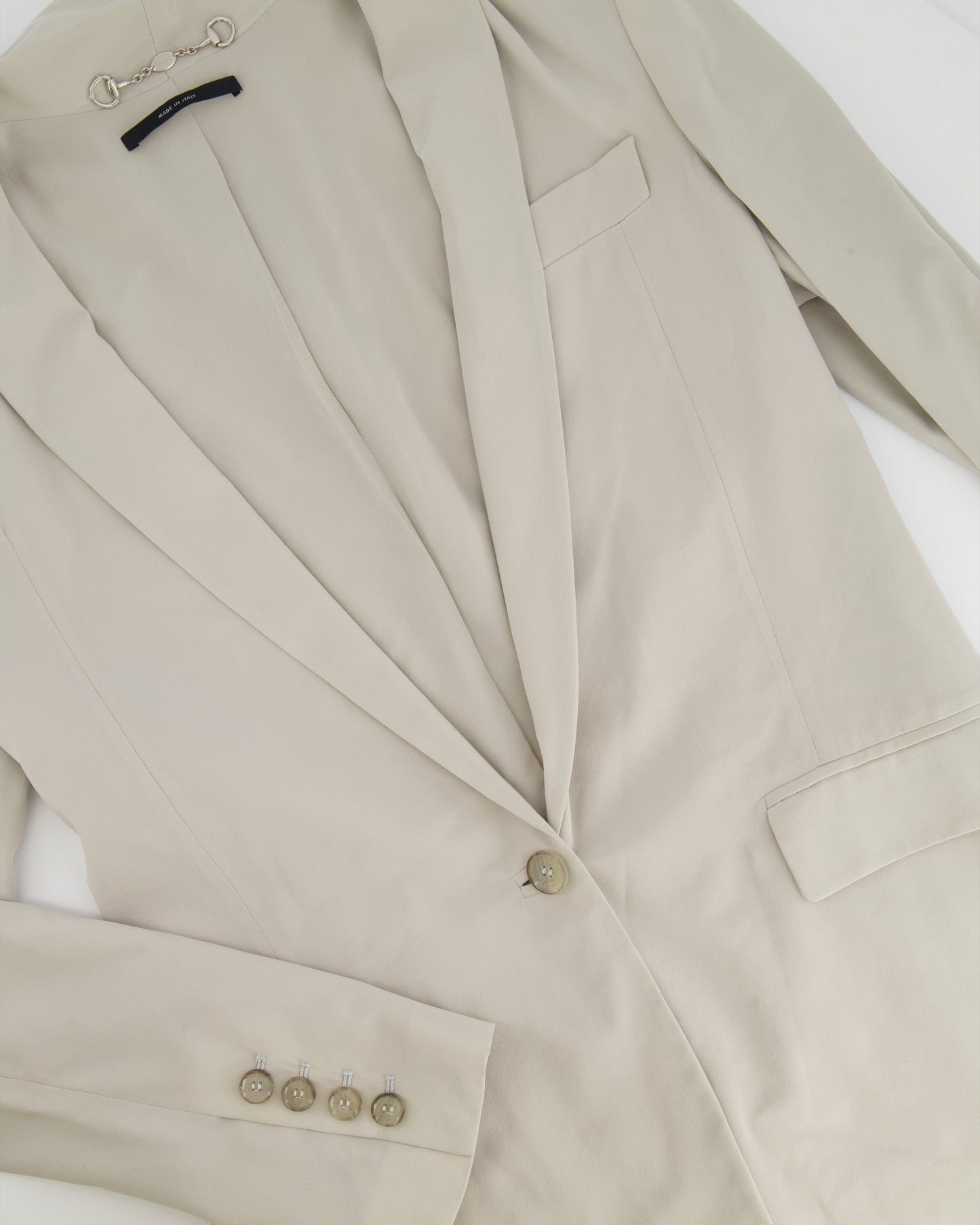 Luxury Gucci Light Grey Silk Long Blazer Jacket Size IT 38 (UK 6)