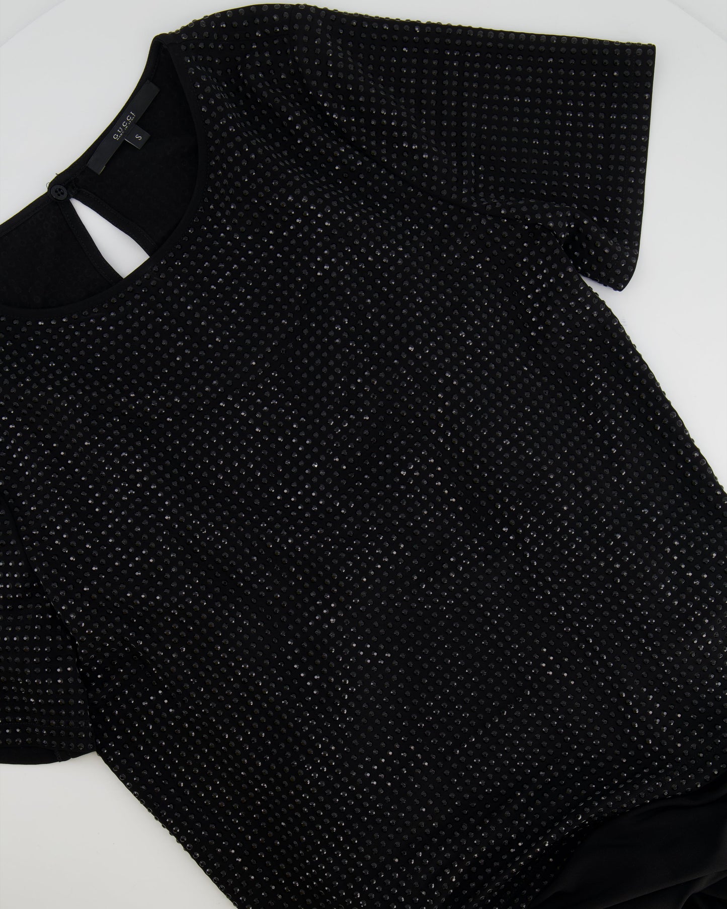 Luxury Gucci Black Embellished Short-Sleeved Long Dress Size S (UK 8)