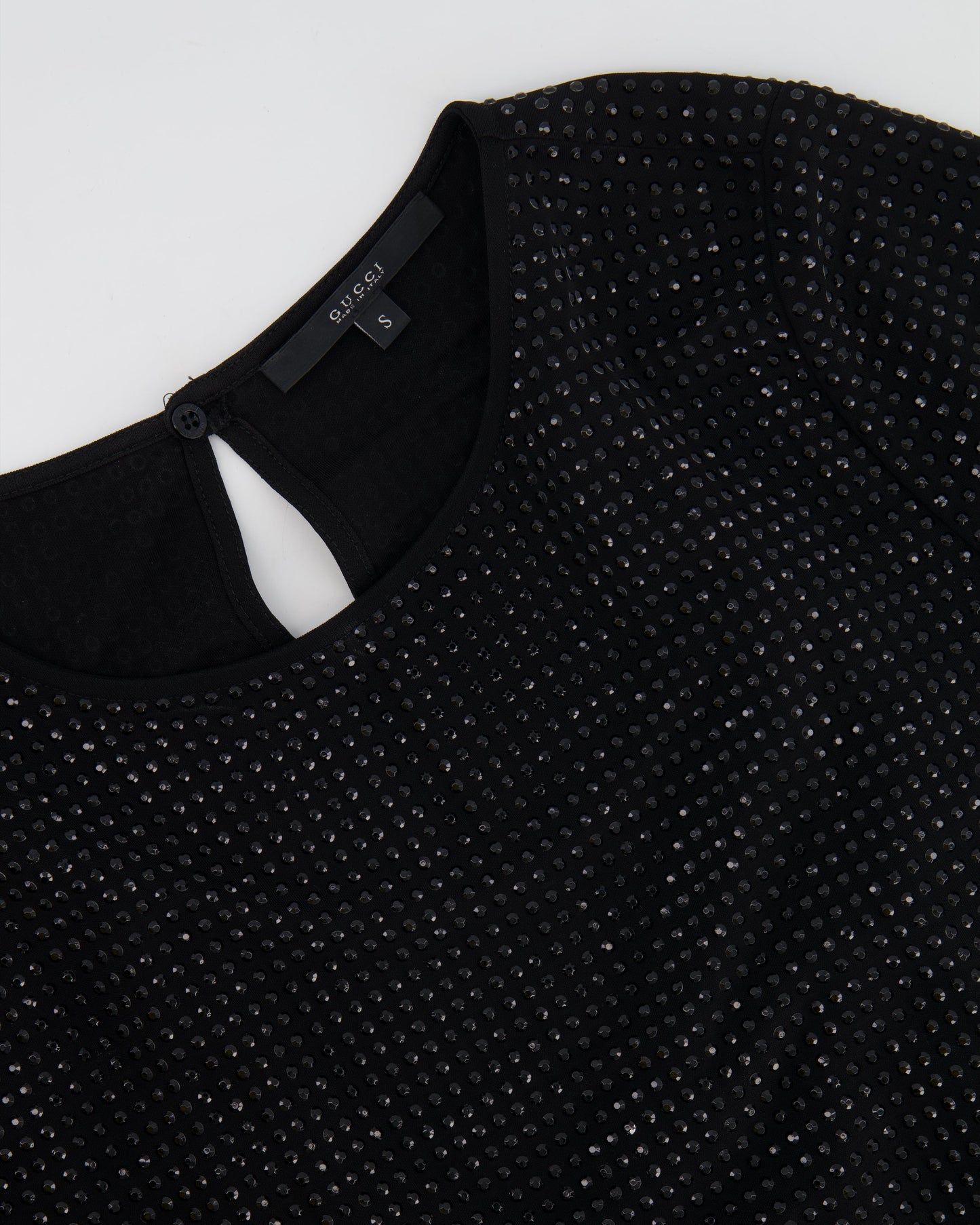 Luxury Gucci Black Embellished Short-Sleeved Long Dress Size S (UK 8)