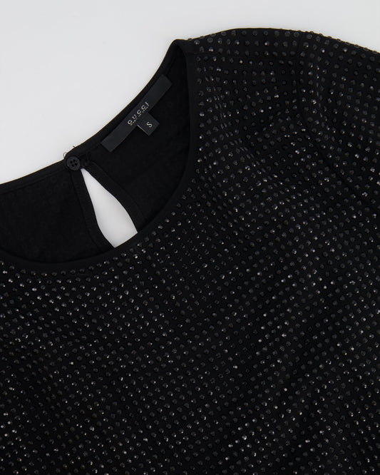 Luxury Gucci Black Embellished Short-Sleeved Long Dress Size S (UK 8)