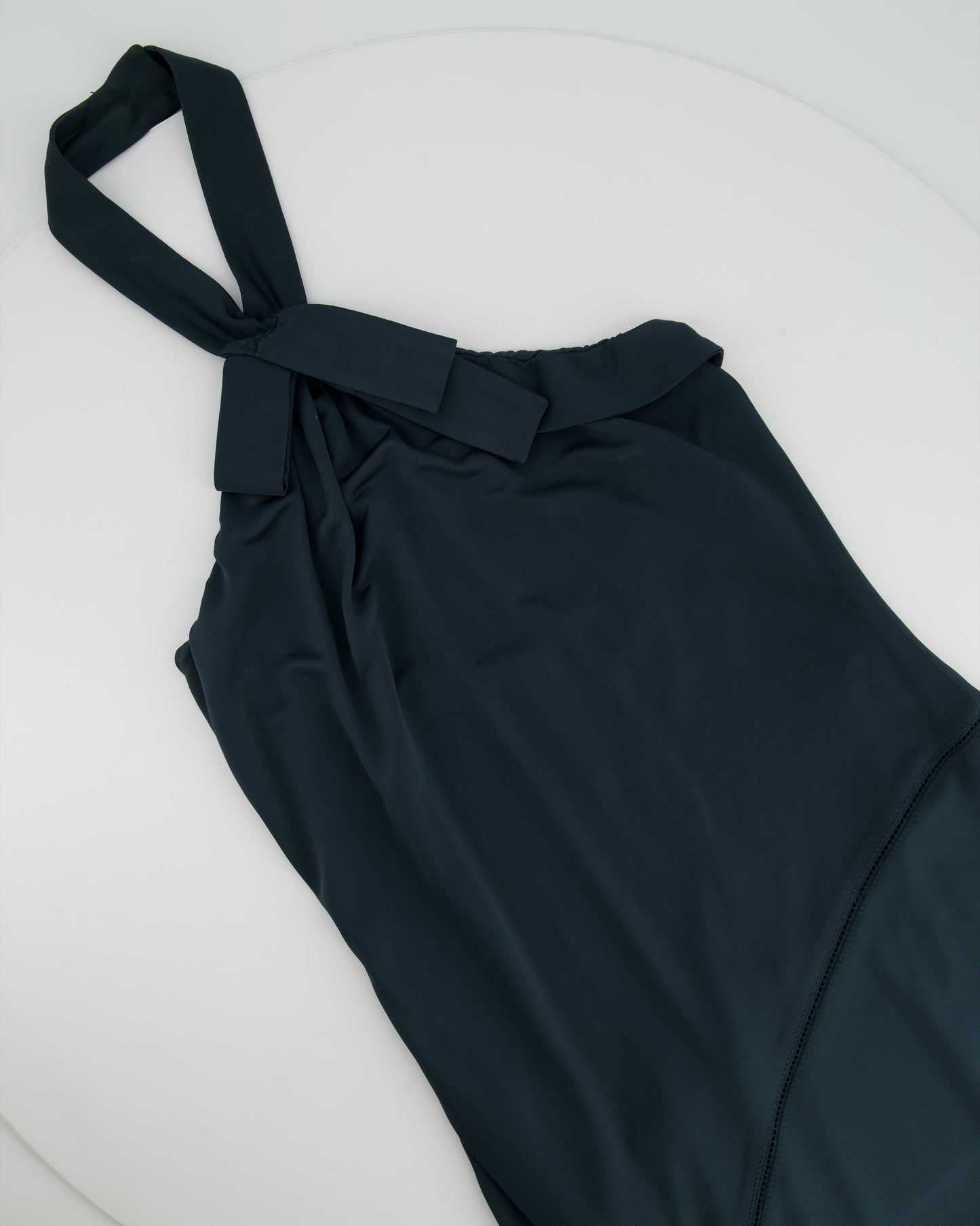 Luxury Gucci Green Sleeveless Bow Neck Dress with Cutout Line Details Size IT 40 (UK 8)