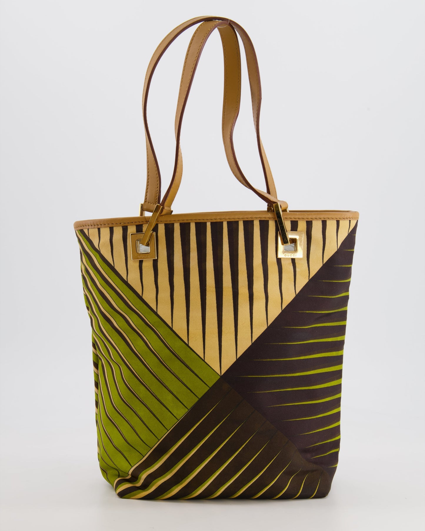 Luxury Gucci Vintage Green and Brown Printed Mini Tote Bag with Gold Hardware