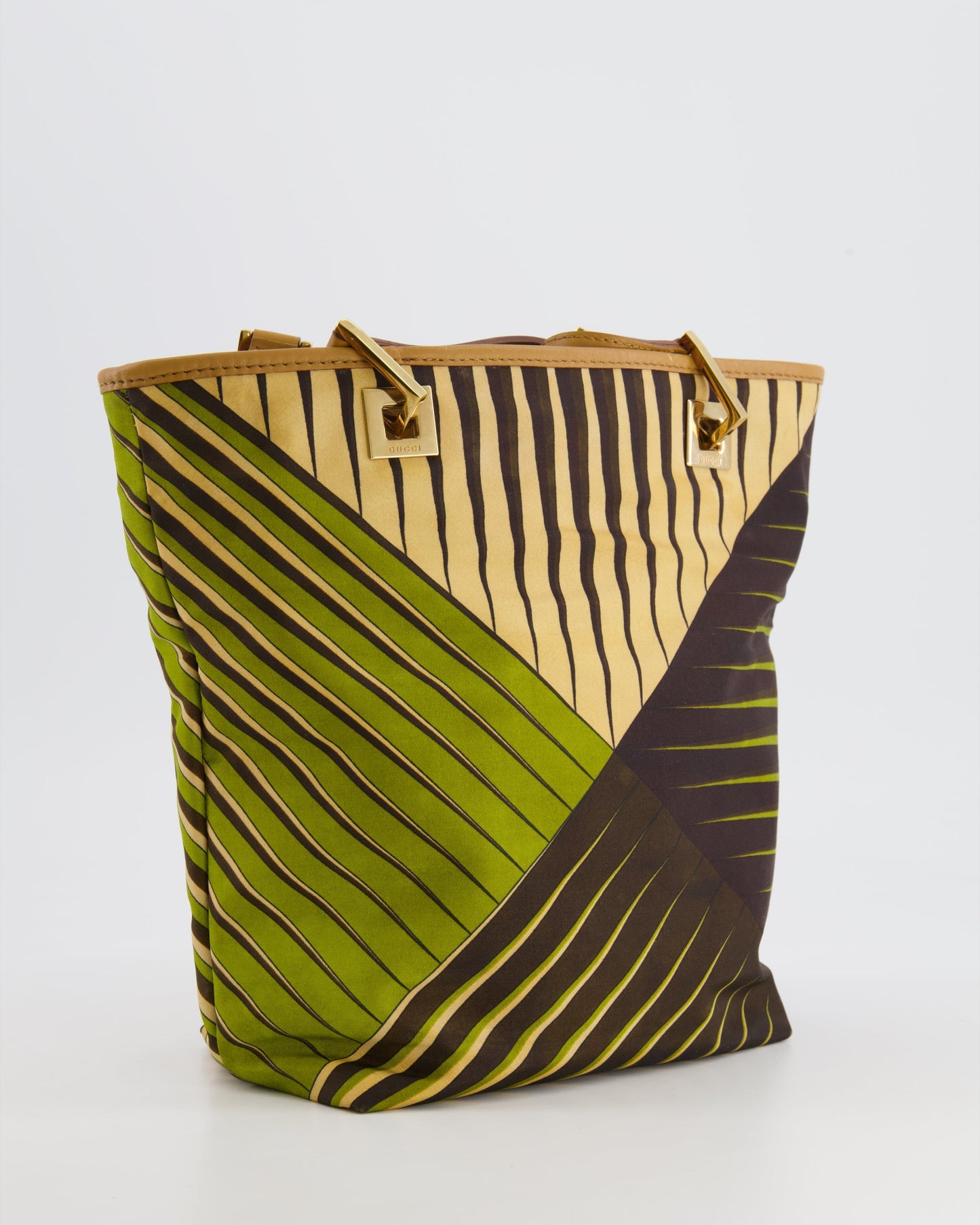 Luxury Gucci Vintage Green and Brown Printed Mini Tote Bag with Gold Hardware