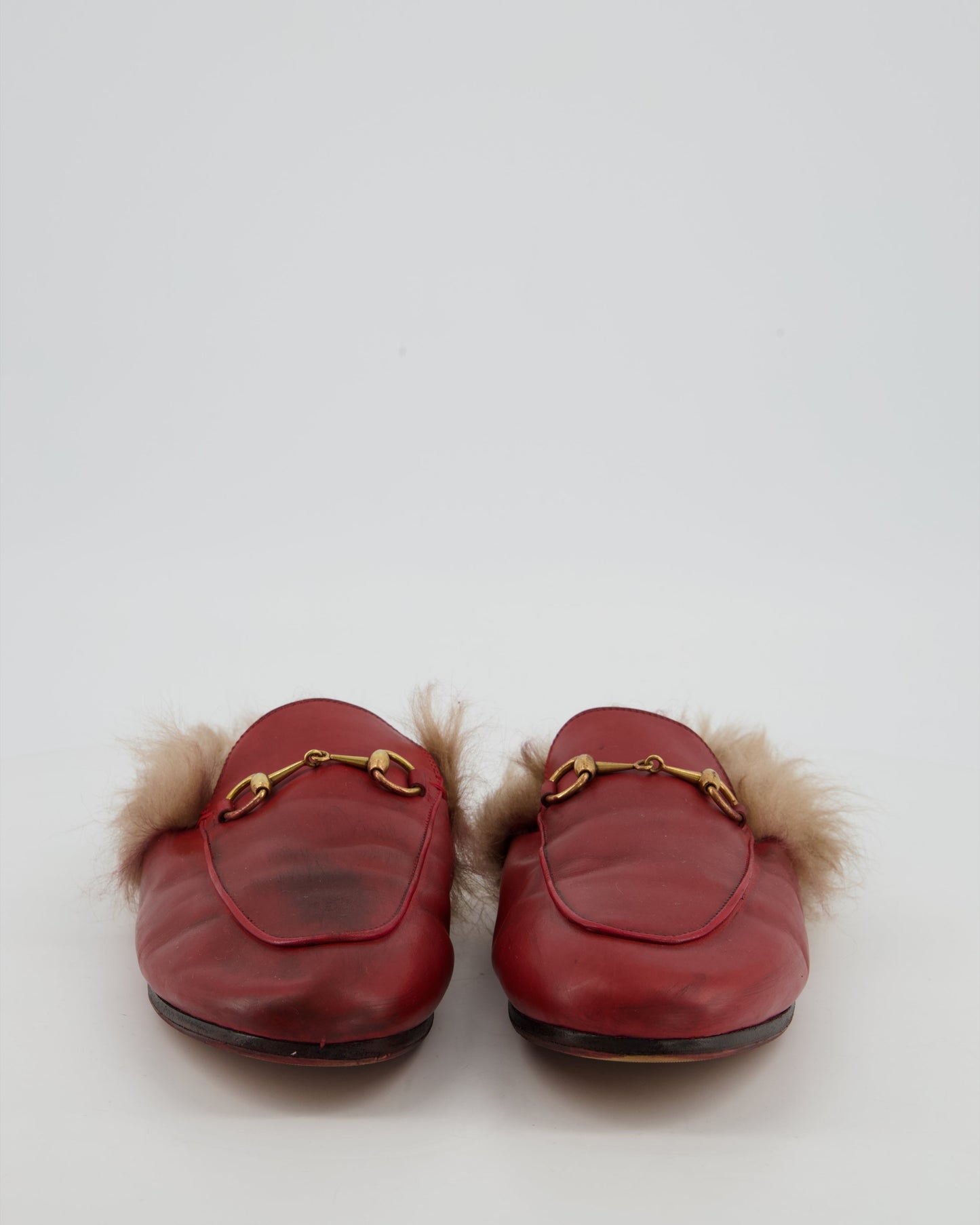 *FIRE PRICE* Luxury Gucci Burgundy Princetown Horsebit Shearling-Lined Leather Backless Loafers Size EU 39  815