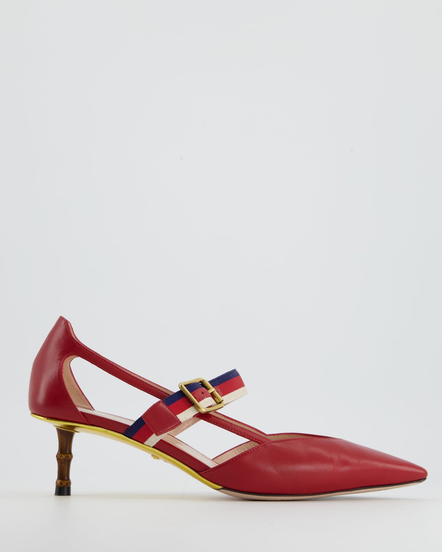 Luxury Gucci Red Pointed Sylvie Web Strap Bamboo Heel Sie EU 39