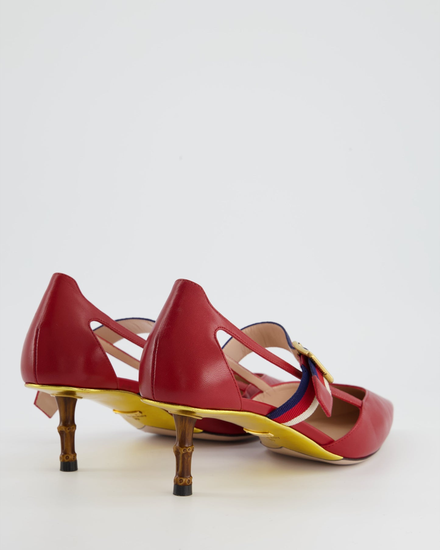 Luxury Gucci Red Pointed Sylvie Web Strap Bamboo Heel Sie EU 39