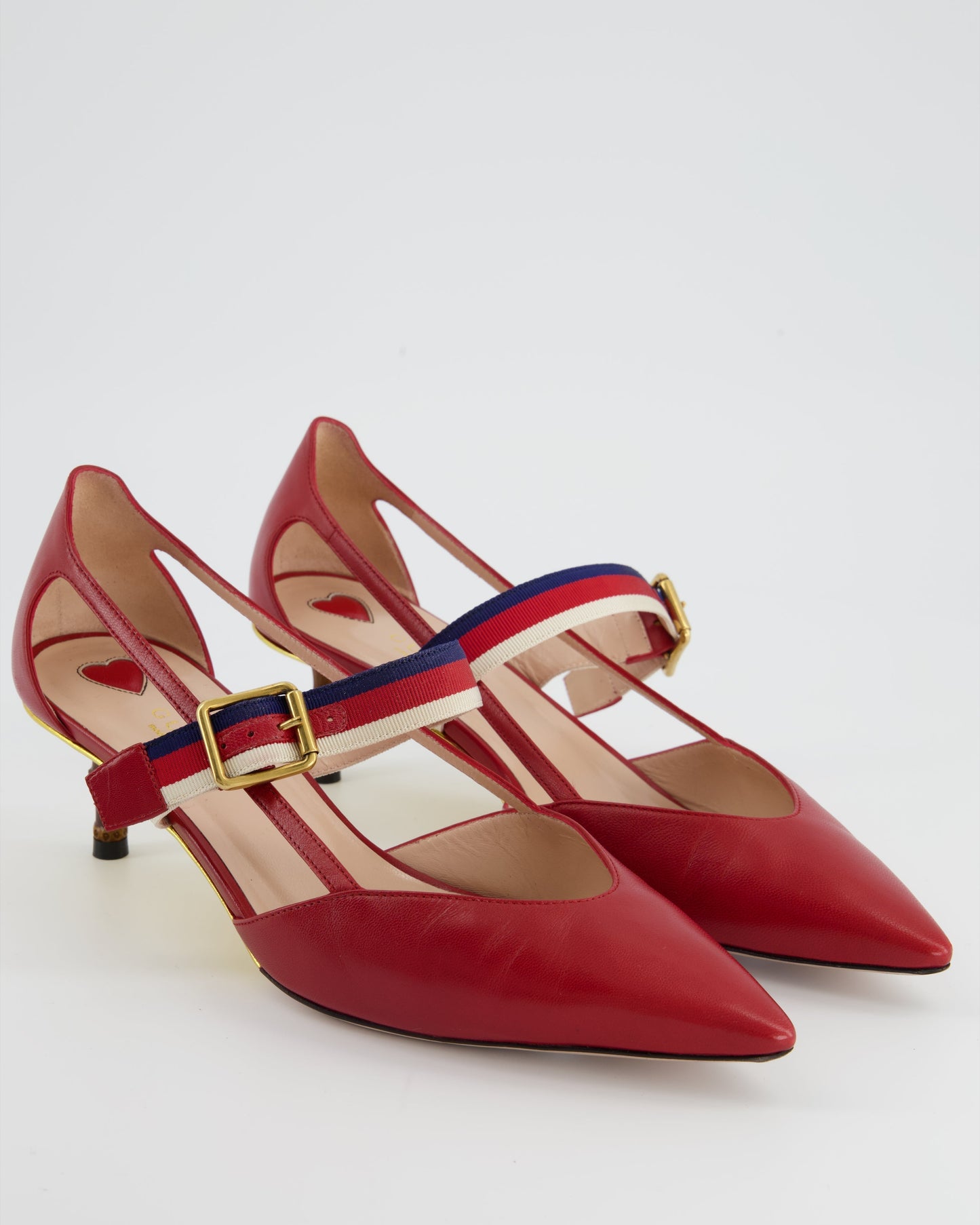 Luxury Gucci Red Pointed Sylvie Web Strap Bamboo Heel Sie EU 39