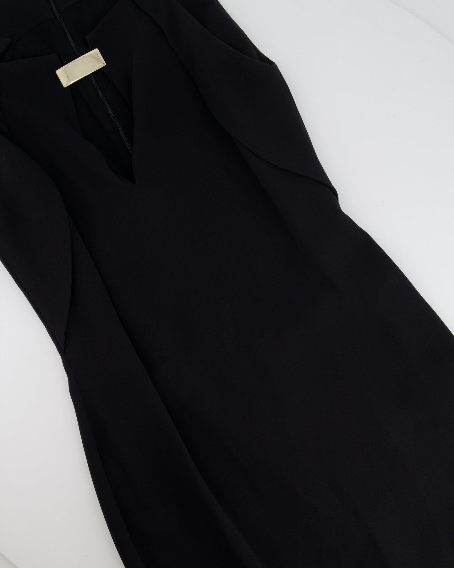 Luxury Gucci Trending 2025 Black Silk Sleeveless Dress with Gold Logo Detail Size IT 38