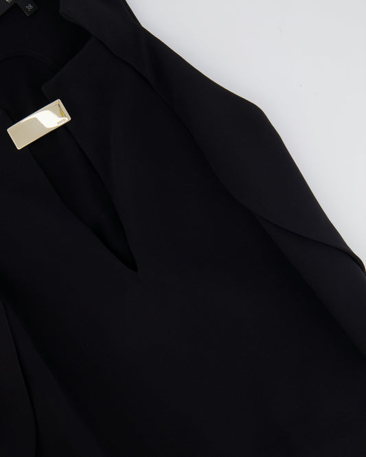 Luxury Gucci Trending 2025 Black Silk Sleeveless Dress with Gold Logo Detail Size IT 38