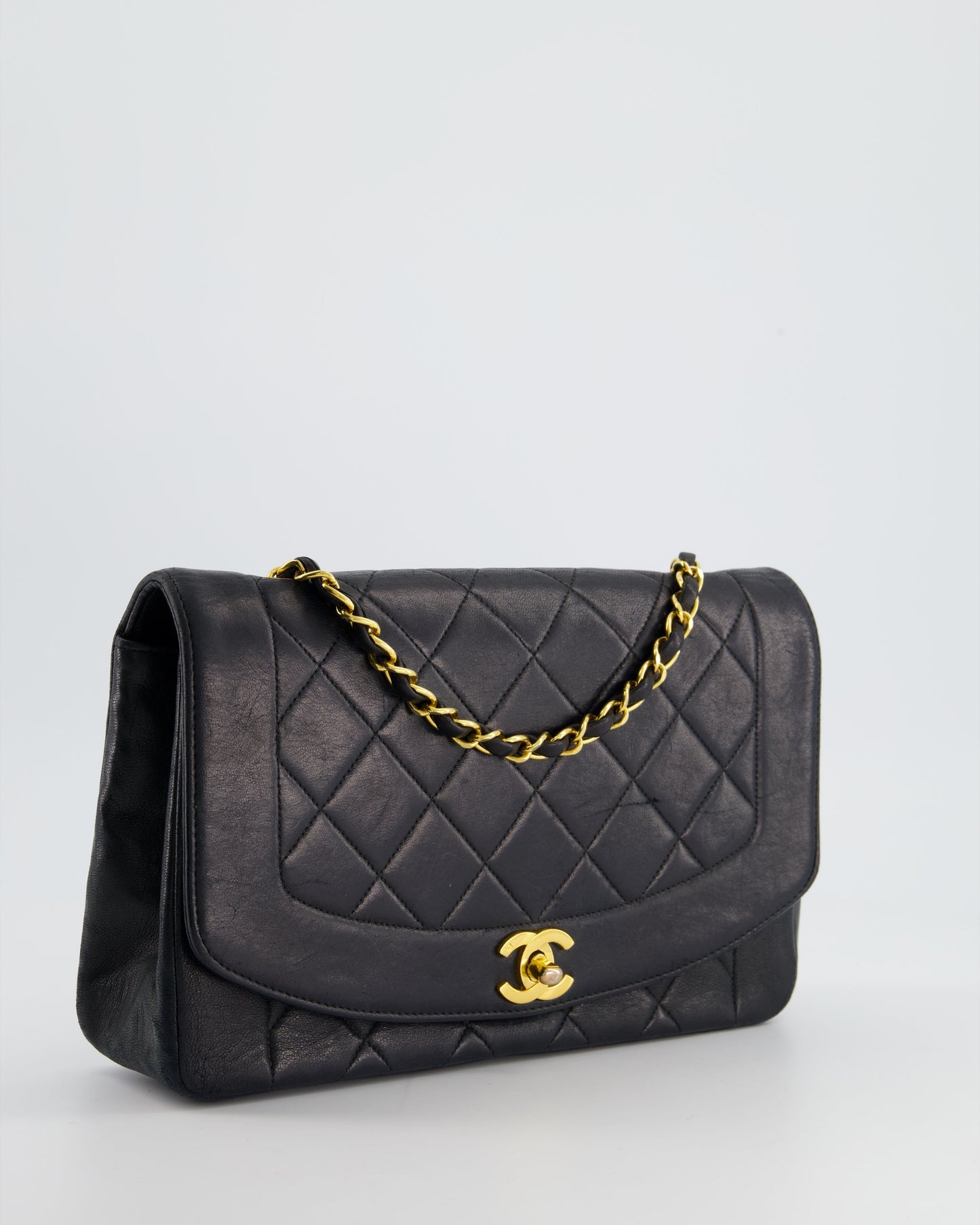 Chanel Vintage Navy Diana Quilted Flap Bag in Lambskin Leather with 24K Gold Hardware