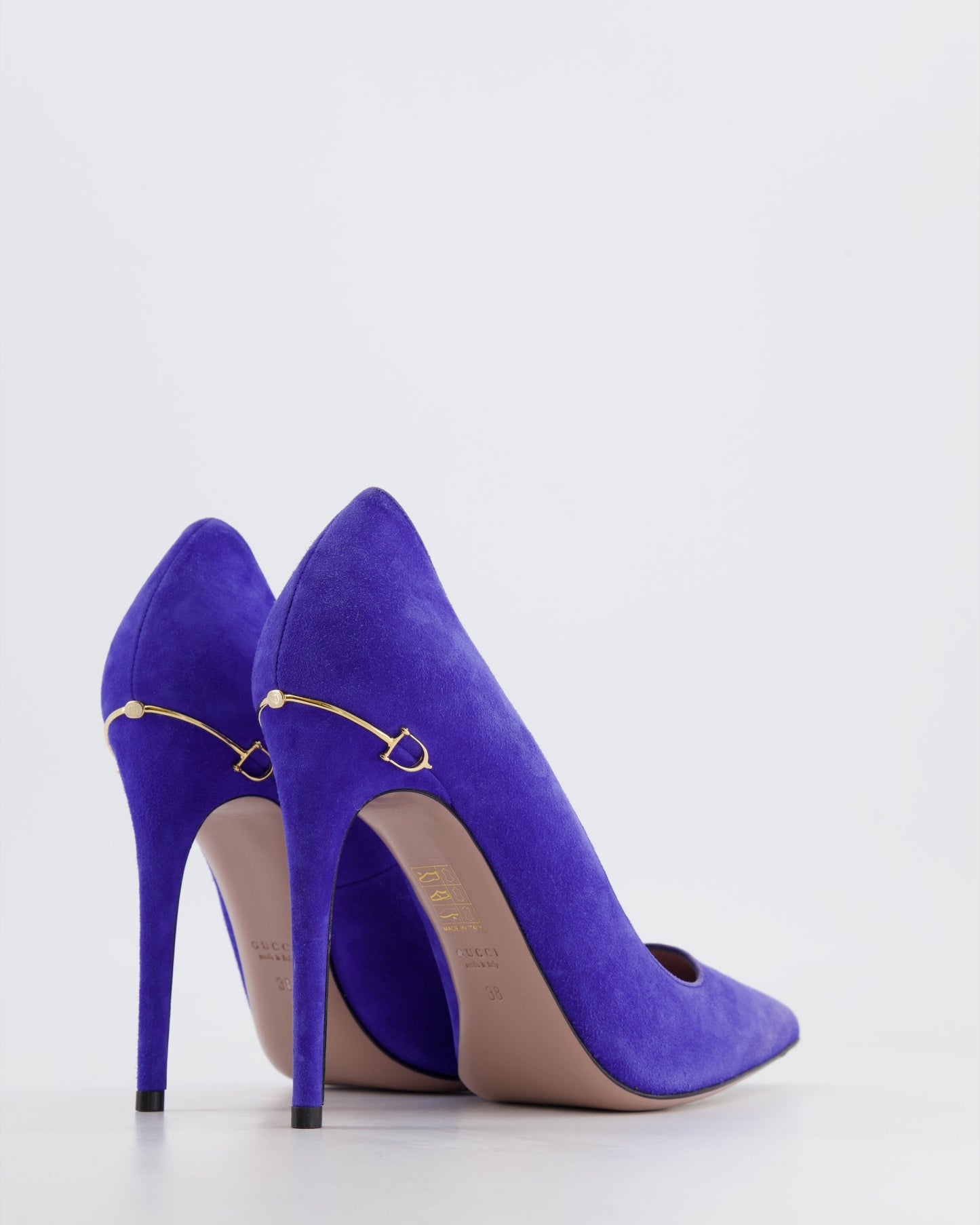 Luxury Gucci Purple Suede Pumps with Gold Logo Detail Size EU 38