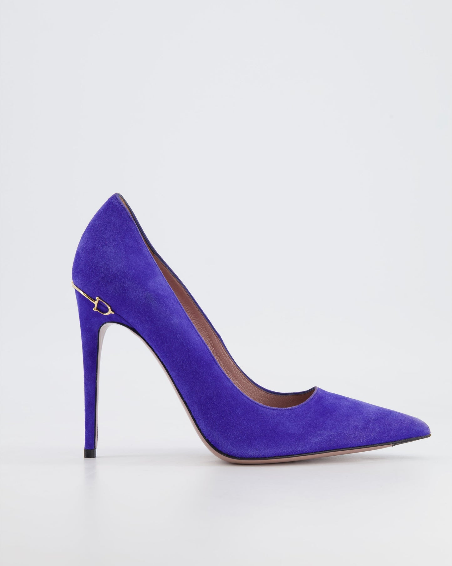 Luxury Gucci Purple Suede Pumps with Gold Logo Detail Size EU 38