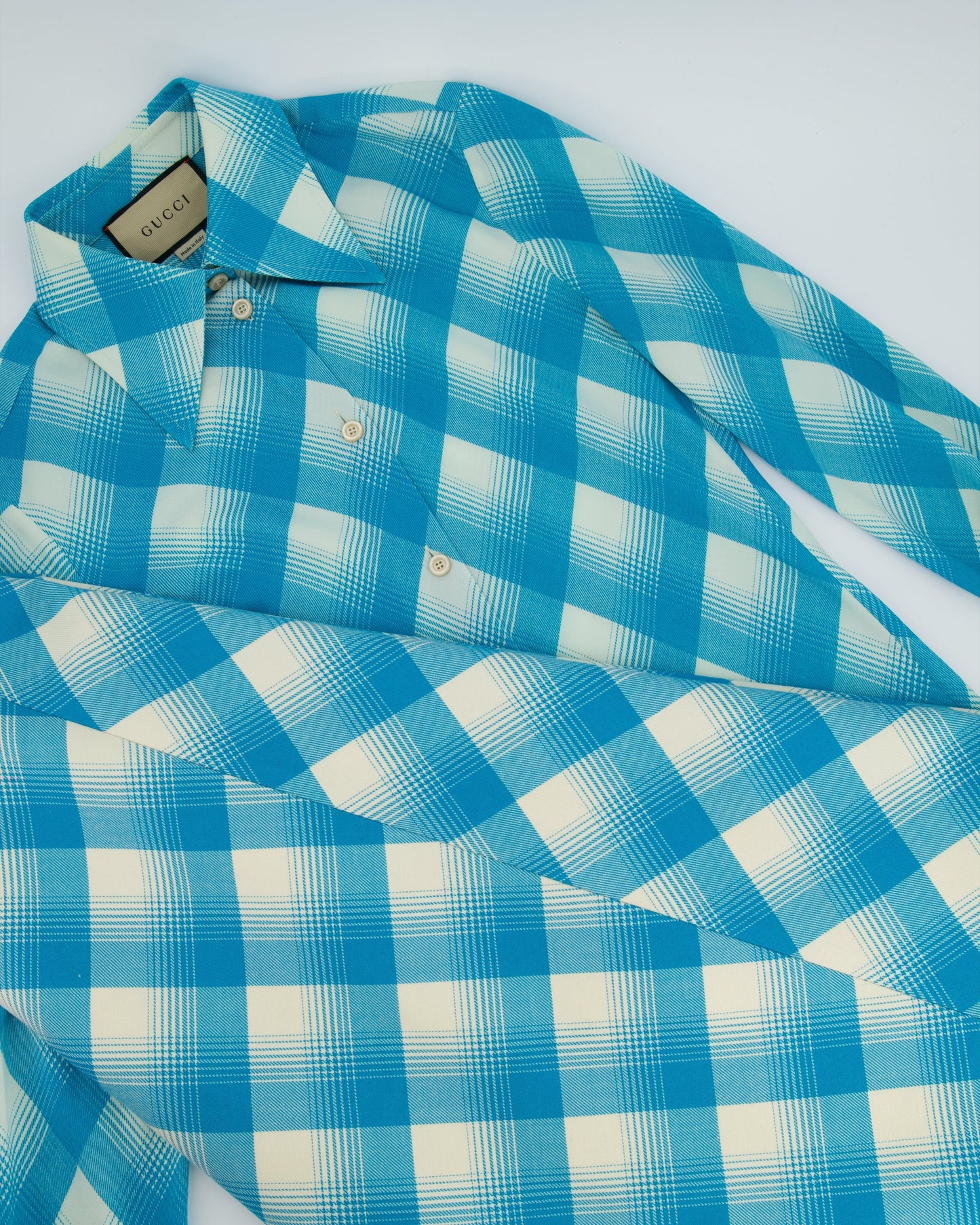 Luxury Gucci Turquoise and White Checked Shirt and Skirt Set IT 40 & 42 (UK 8-10)
