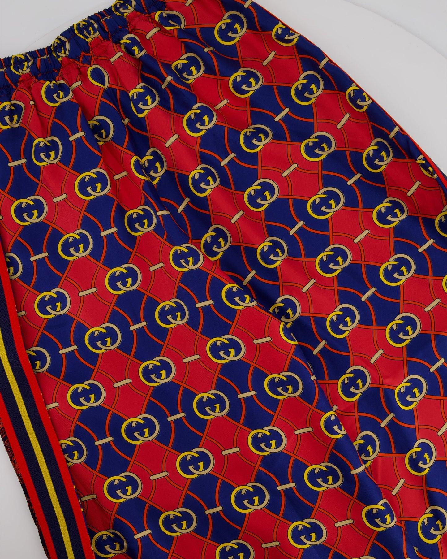 Luxury Gucci Red and Blue Silk GG & Floral Jacquard Trousers Size XXS (UK 4)