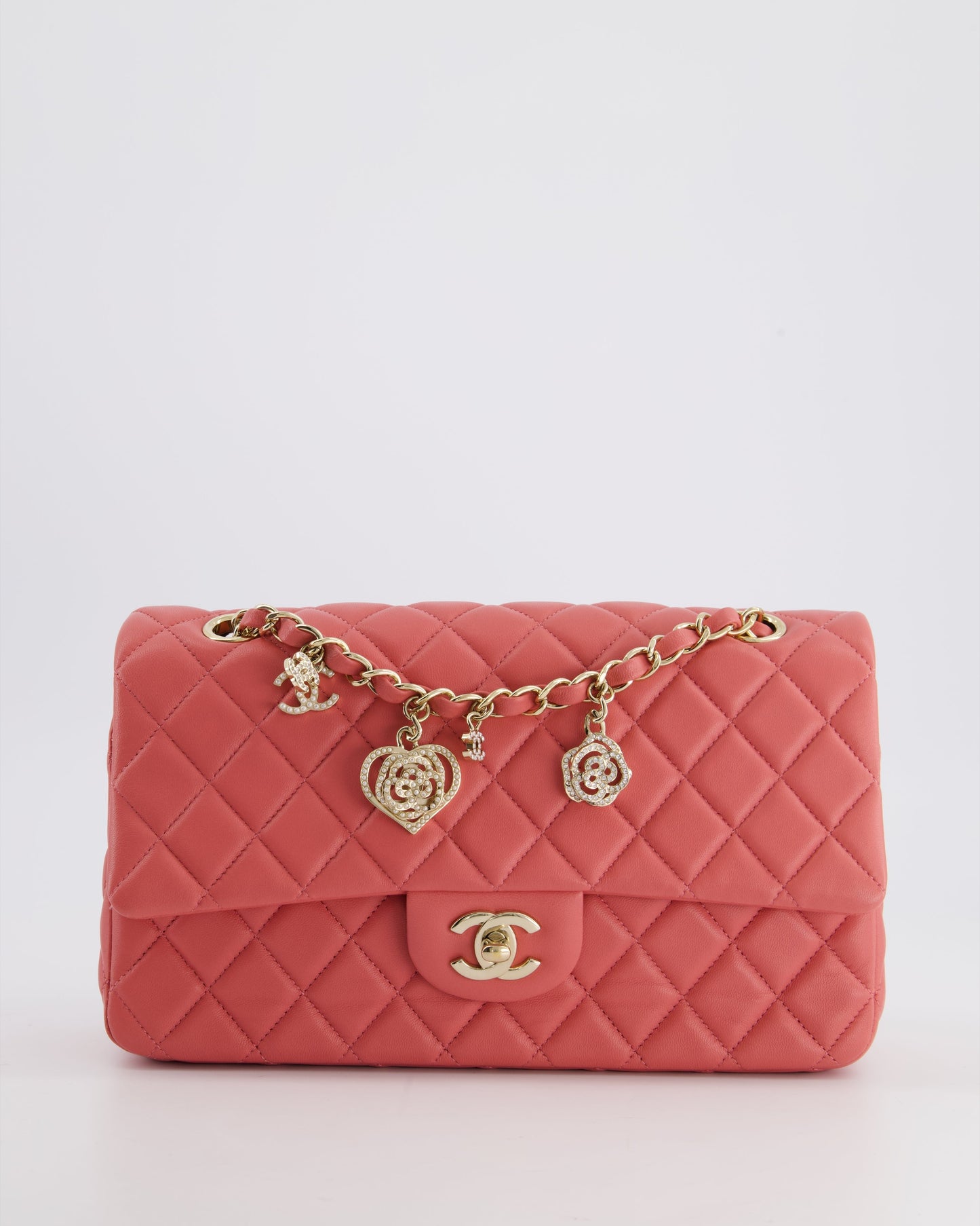 Chanel Pink Medium Single Flap Bag in Lambskin Leather with Champagne Gold Hardware