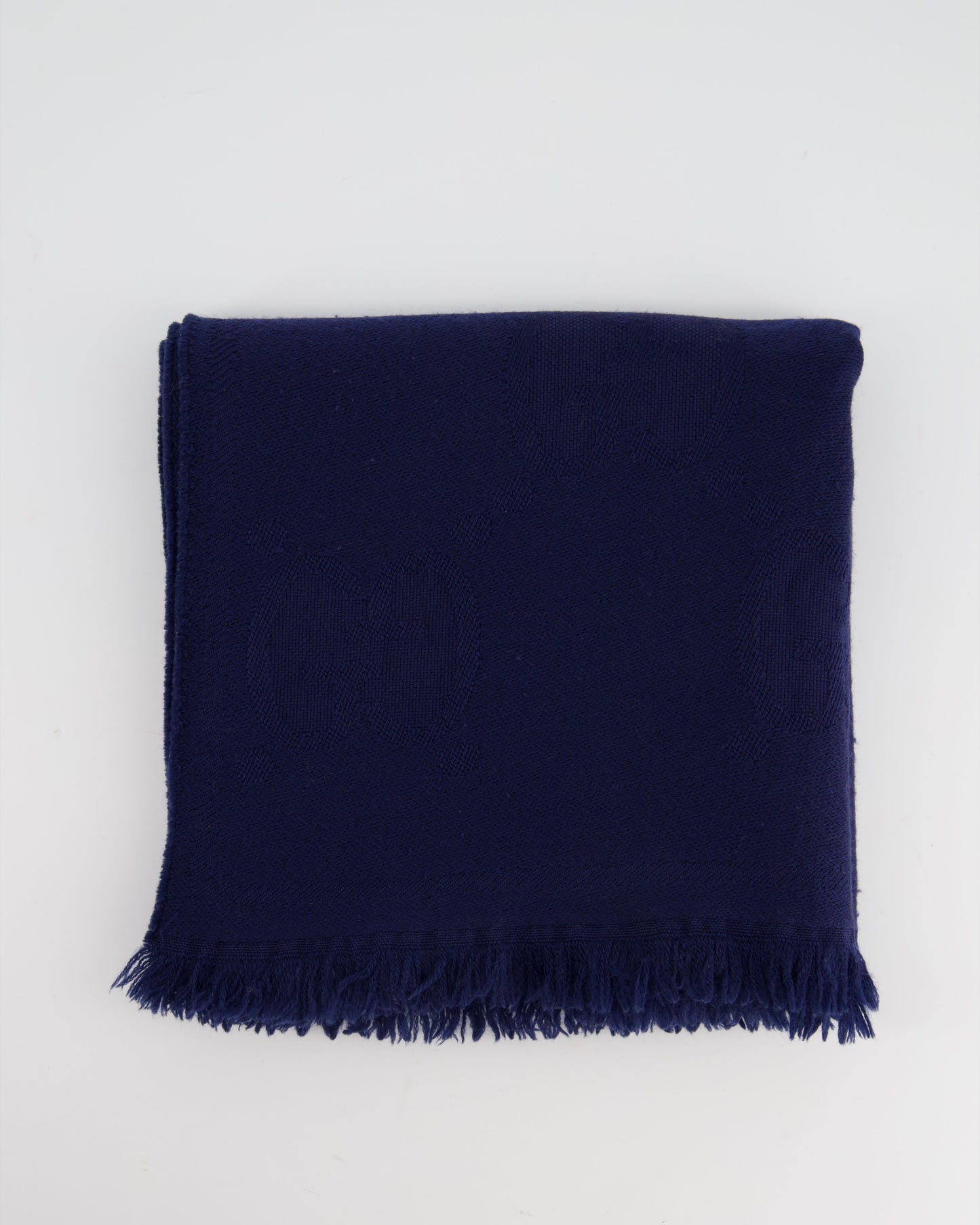 Luxury Gucci Navy Wool Monogram GG Printed Scarf