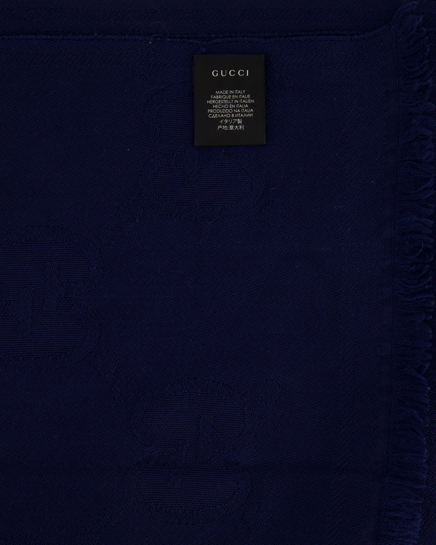 Luxury Gucci Navy Wool Monogram GG Printed Scarf