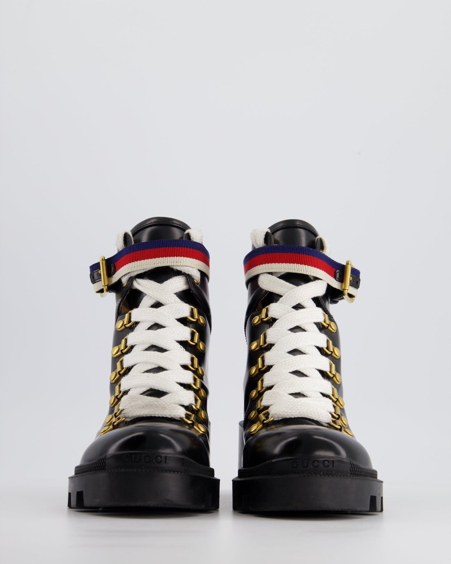 Luxury Gucci Trending 2025 Black Leather Lace-Up Heeled Ankle Boots Size EU 36