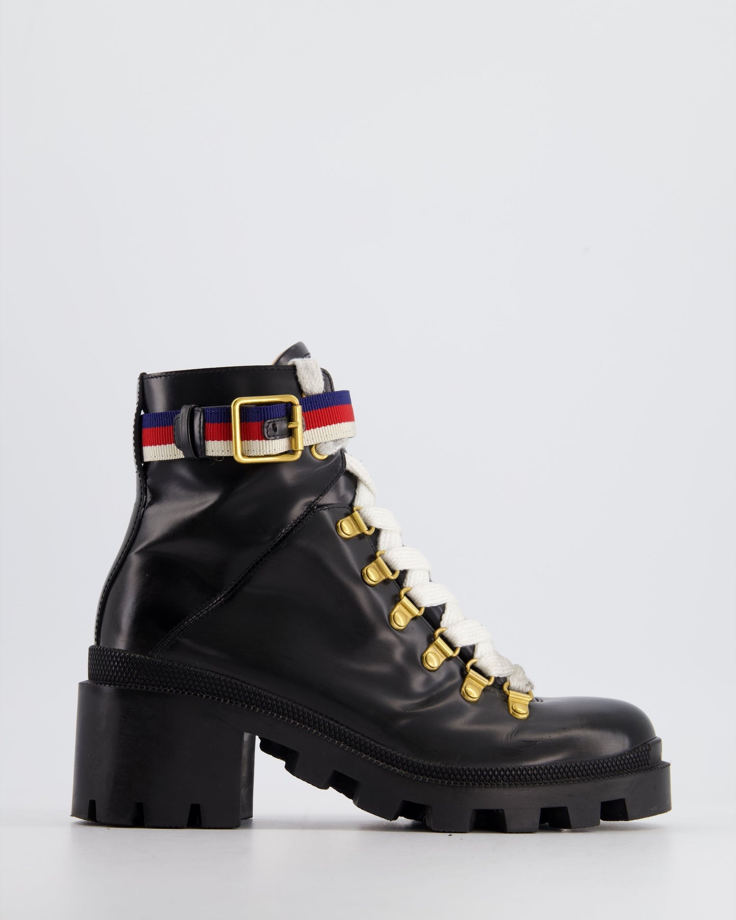 Luxury Gucci Trending 2025 Black Leather Lace-Up Heeled Ankle Boots Size EU 36