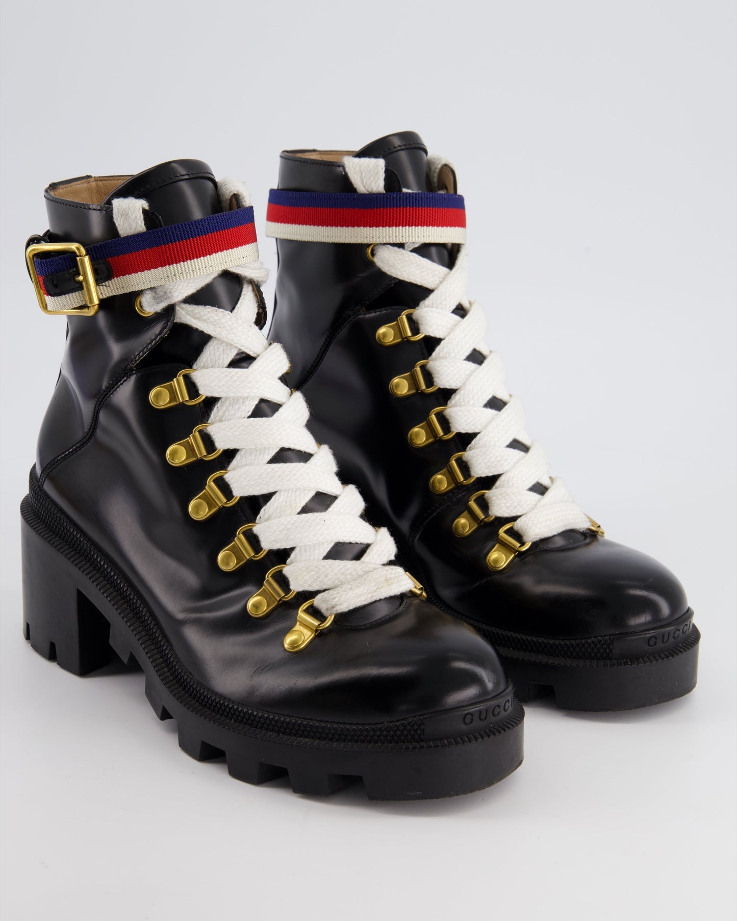 Luxury Gucci Trending 2025 Black Leather Lace-Up Heeled Ankle Boots Size EU 36