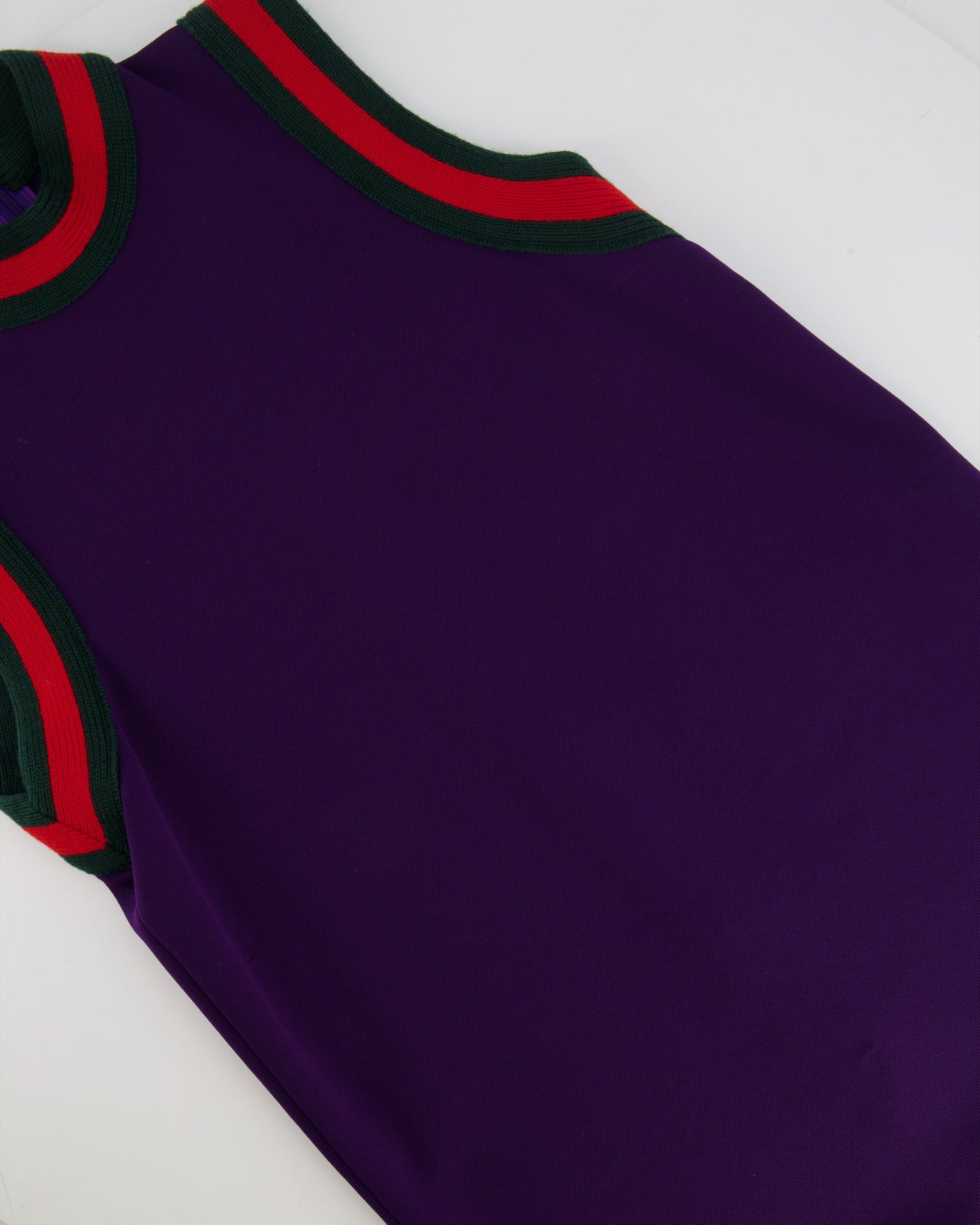 Luxury Gucci Purple Mini Sleeveless Dress with Green and Red Wool Trim Detail Size XS ( UK 6)