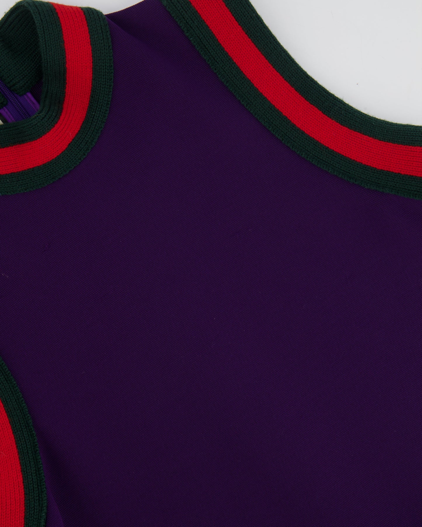 Luxury Gucci Purple Mini Sleeveless Dress with Green and Red Wool Trim Detail Size XS ( UK 6)