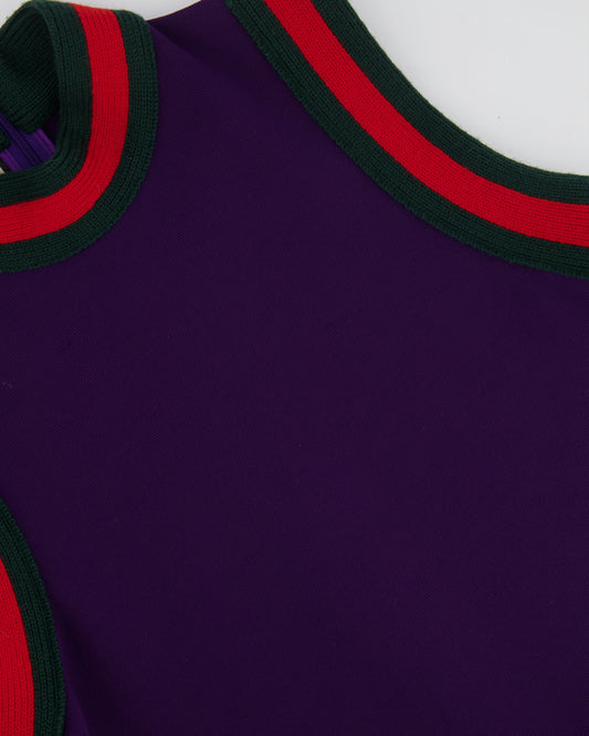 Luxury Gucci Purple Mini Sleeveless Dress with Green and Red Wool Trim Detail Size XS ( UK 6)