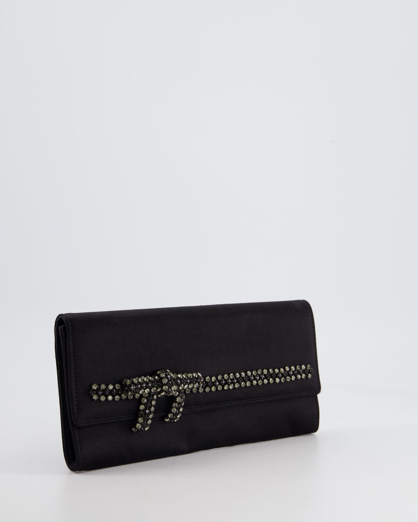 Luxury Gucci Trending 2025 Black Rectangular Satin Clutch Bag with Embellished Bow Detail