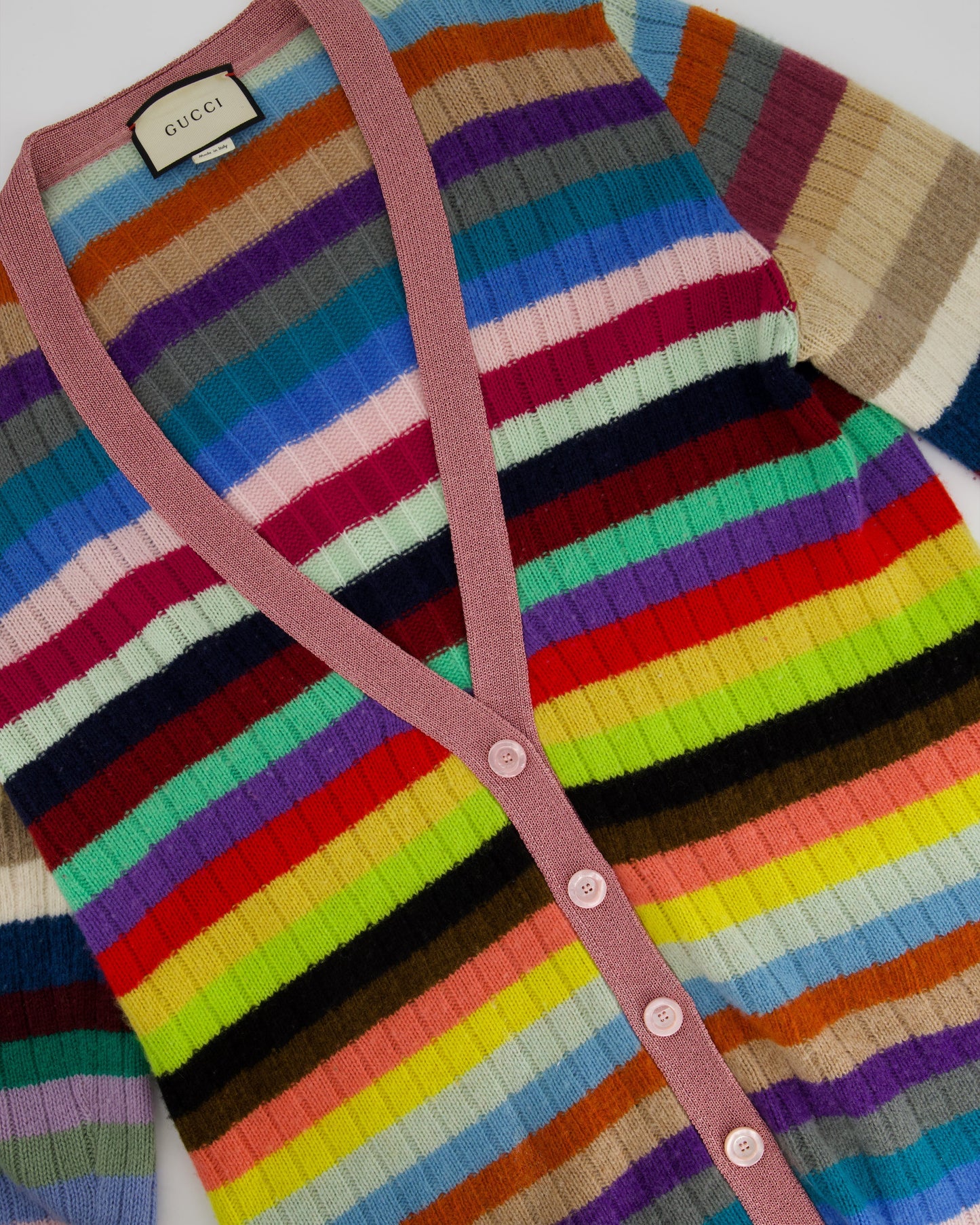 Luxury Gucci Multicoloured Cashmere Cardigan with Metallic Cuff & Collar Detail Size XL (UK 10-14)