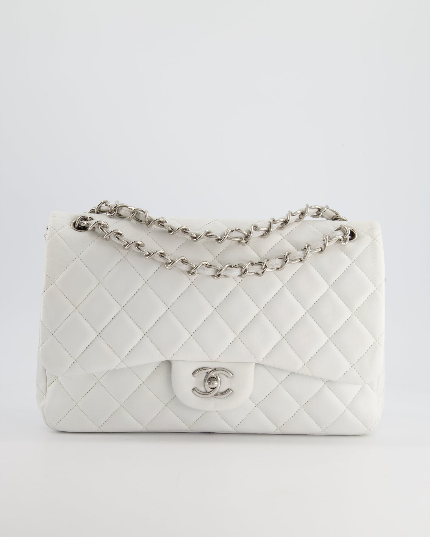 Chanel White Jumbo Classic Double Flap Bag in Lambskin Leather with Silver Hardware RRP £9,240