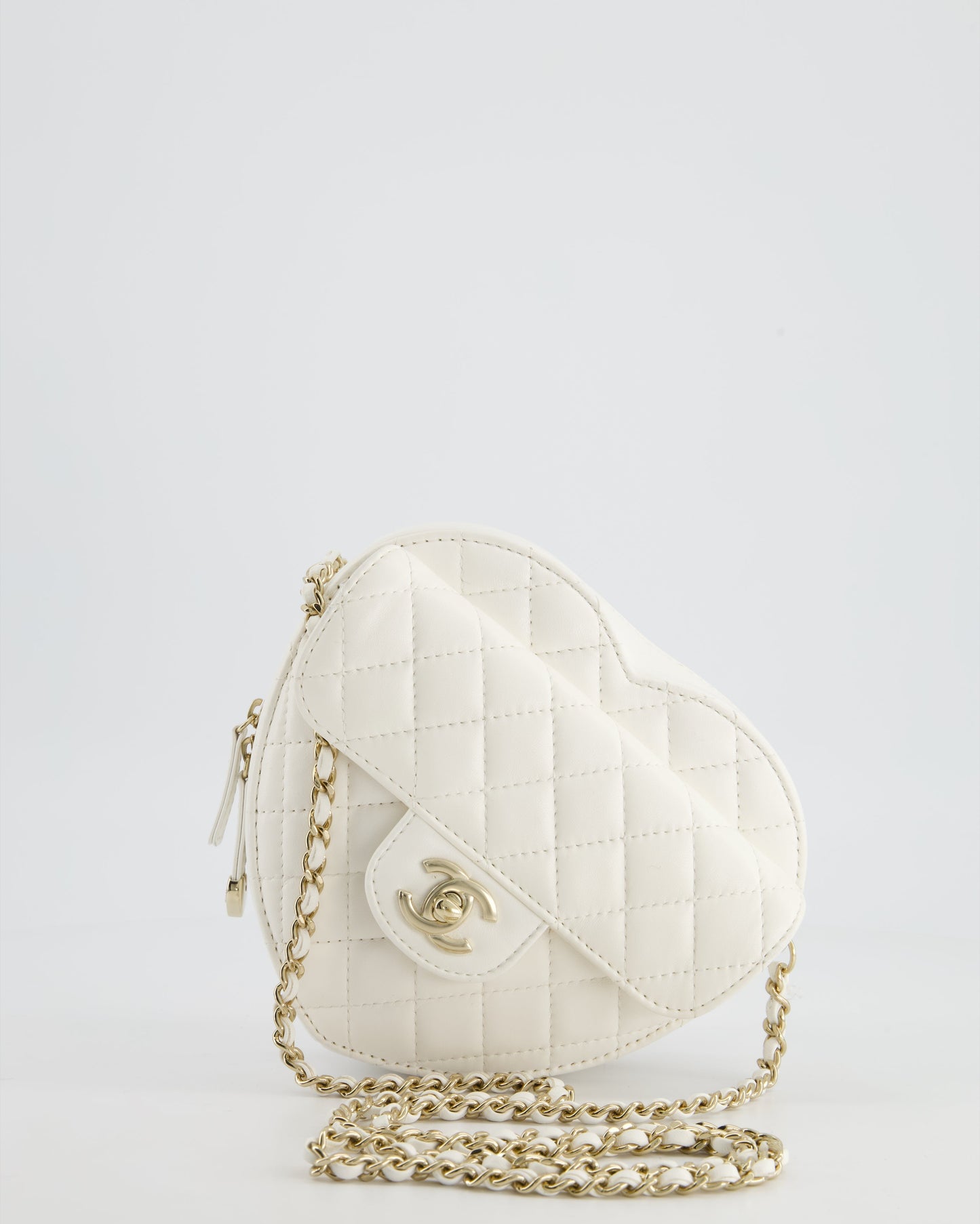 Chanel White Medium Heart Bag in Lambskin Leather with Champagne Gold Hardware