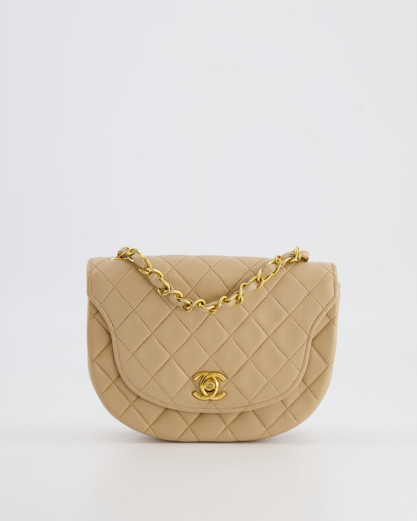 Chanel Vintage Beige Mini Half Moon Bag with 24k Gold Hardware