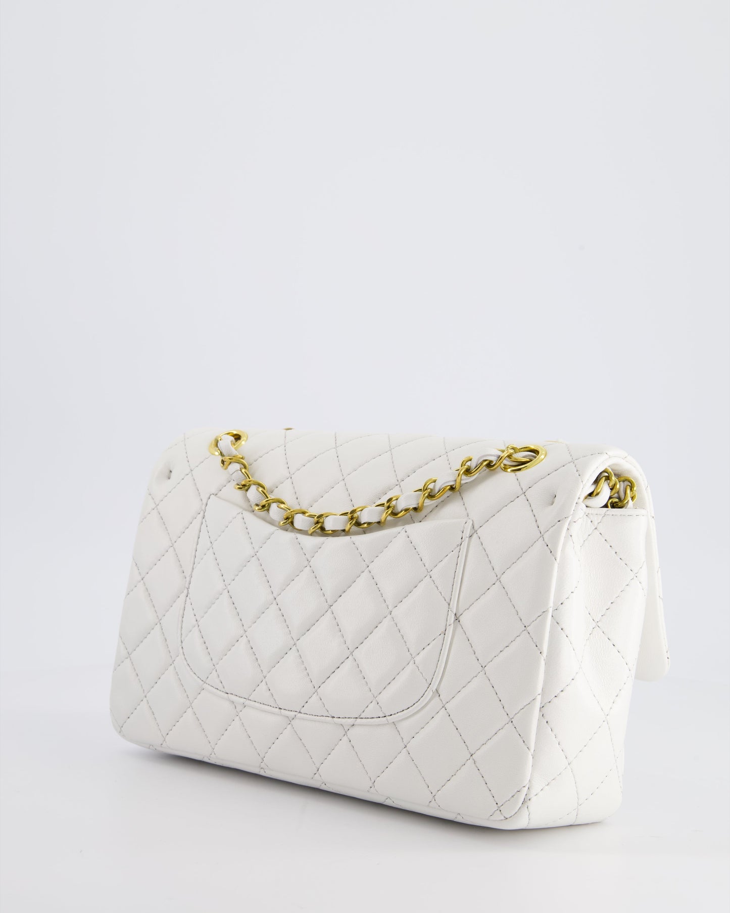 Chanel White Vintage Classic Double Flap Bag in Lambskin Leather with 24K Gold Hardware