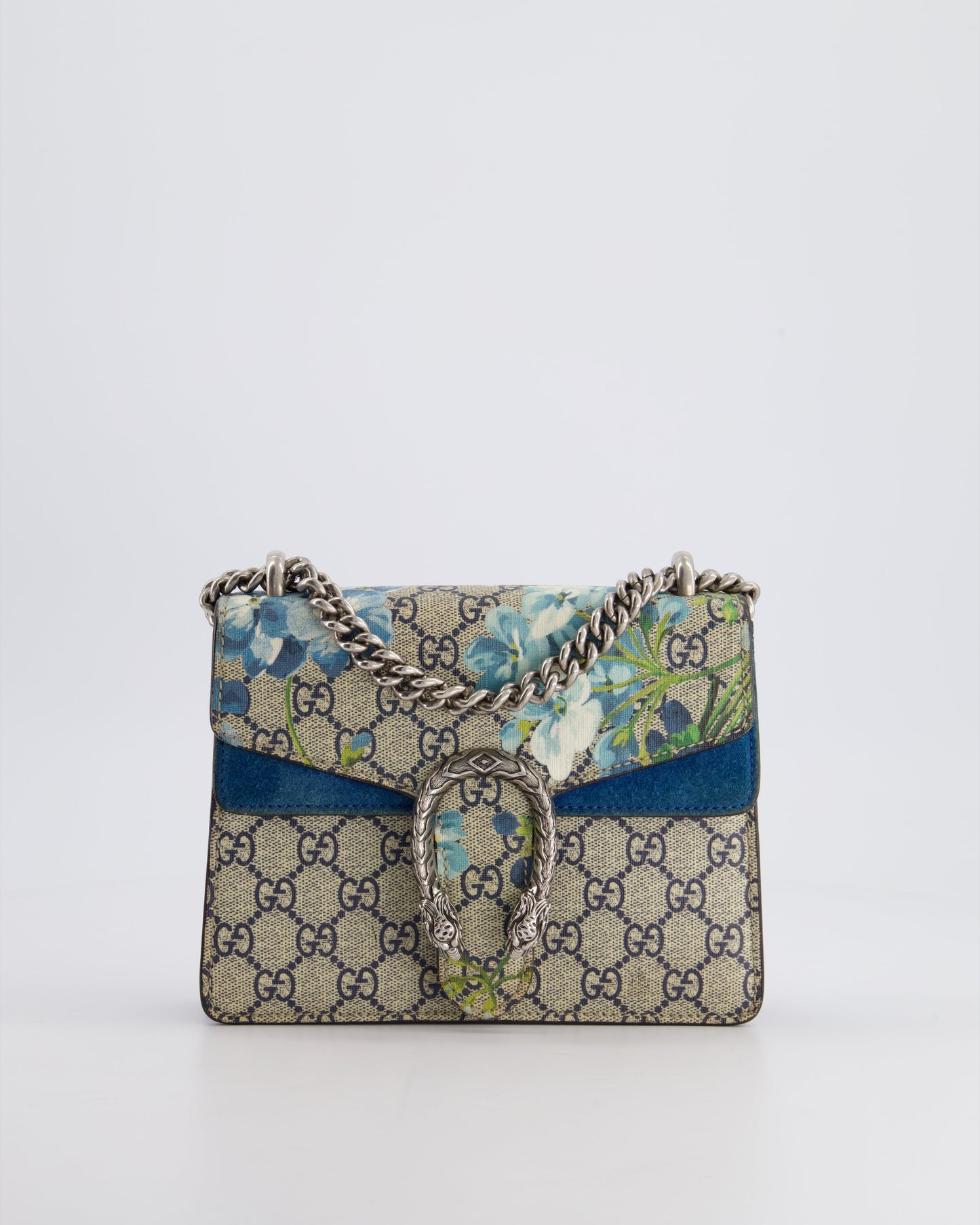 Luxury Gucci Trending 2025 Brown and Blue Floral Canvas Mini Supreme Dionysus Crossbody Bag With Ruthenium Hardware
