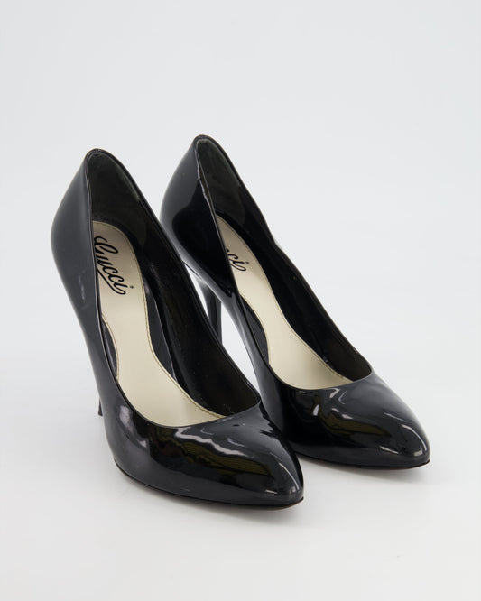 Luxury Gucci Trending 2025 Black Patent Leather Pumps Size EU 38