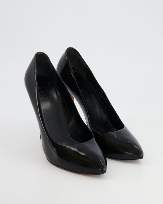 Luxury Gucci Trending 2025 Black Leather Pumps with Silver Logo Details Size EU 37.5