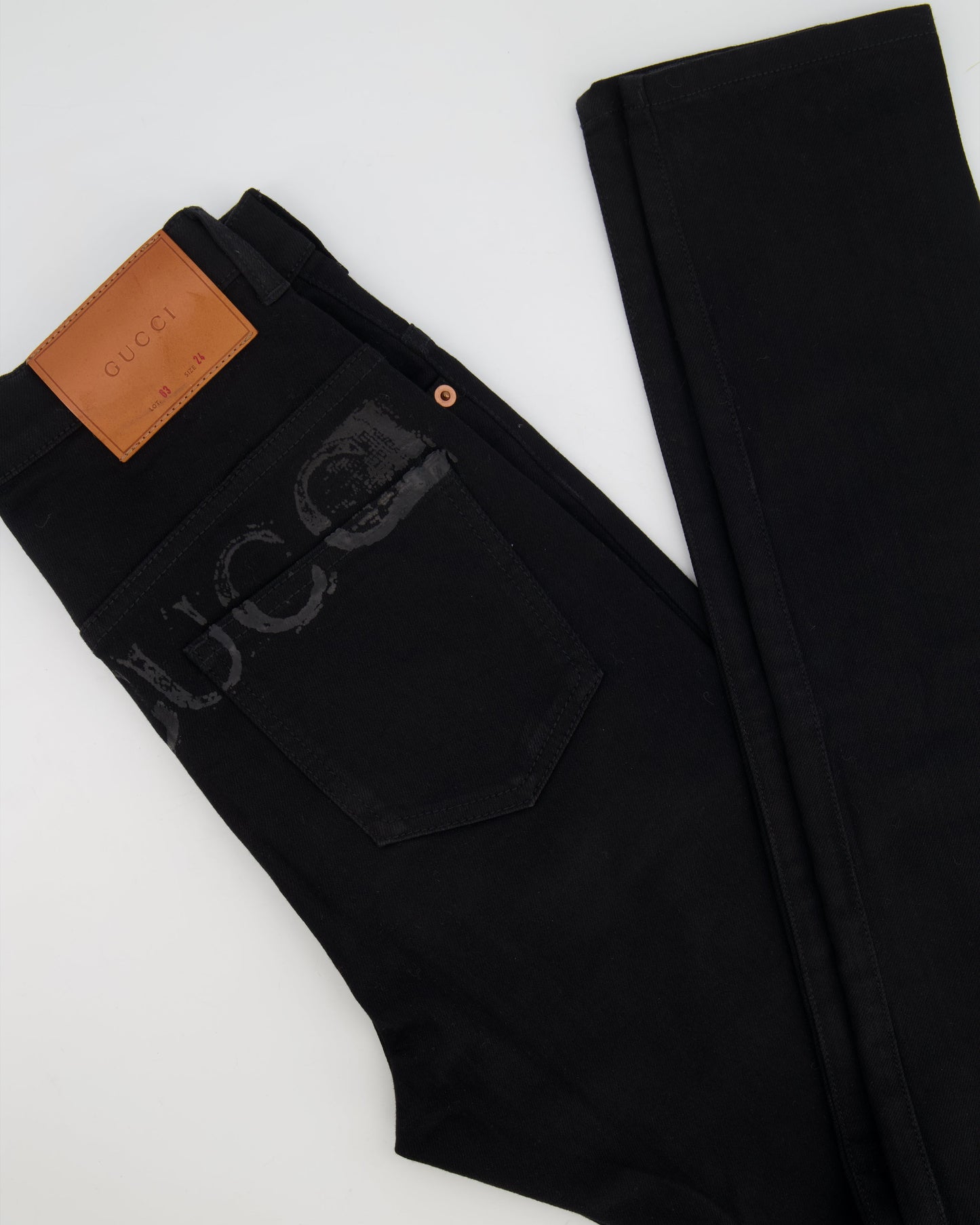 Luxury Gucci Trending 2025 Black Skinny Jeans with Embroidered NY Logo Size 24