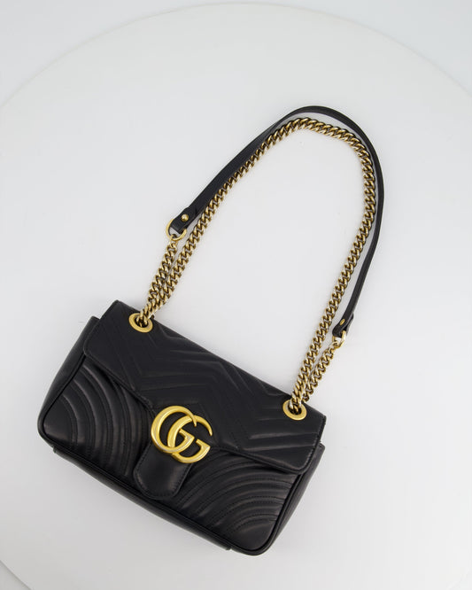 Luxury Gucci Trending 2025 Black Small GG Marmont Shoulder Bag in Matelassé Chevron Leather