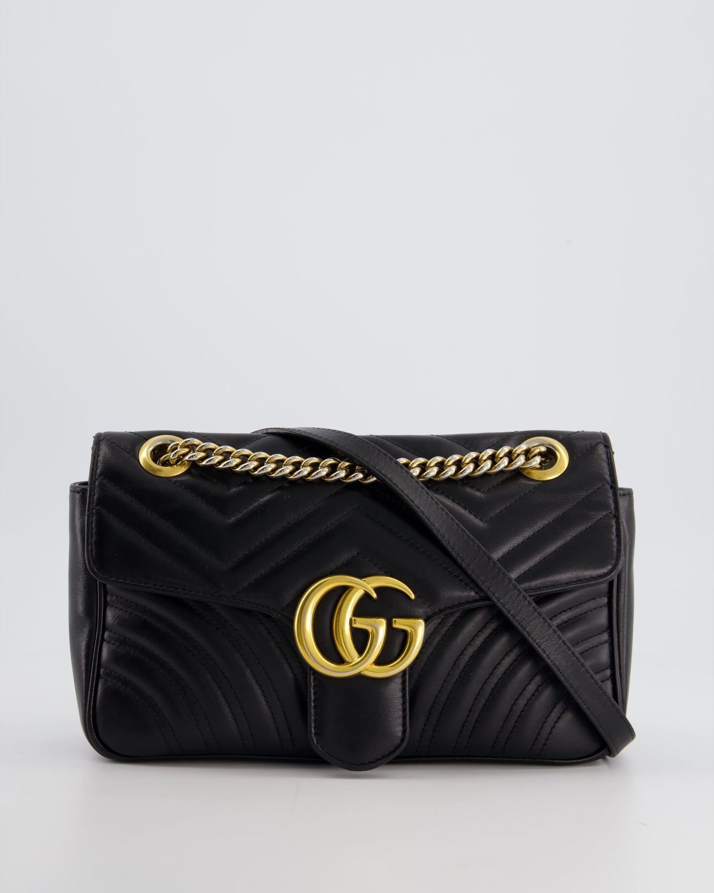 Luxury Gucci Trending 2025 Black Small GG Marmont Shoulder Bag in Matelassé Chevron Leather