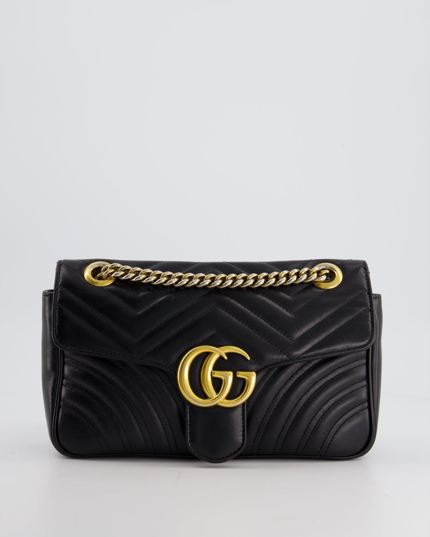 Luxury Gucci Trending 2025 Black Small GG Marmont Shoulder Bag in Matelassé Chevron Leather