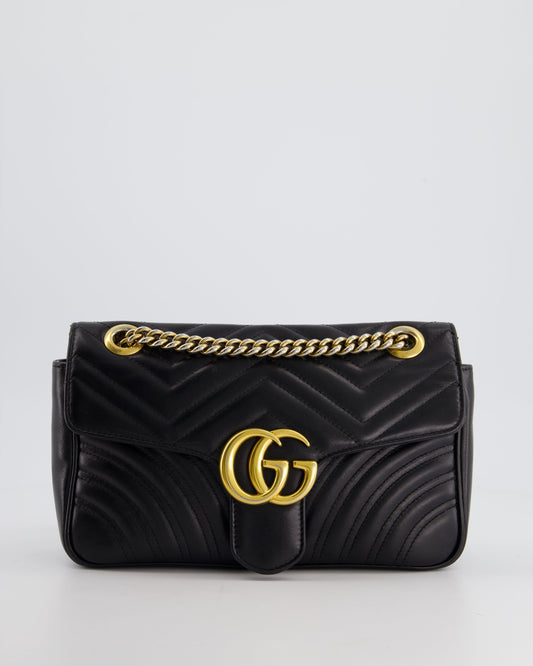 Luxury Gucci Trending 2025 Black Small GG Marmont Shoulder Bag in Matelassé Chevron Leather