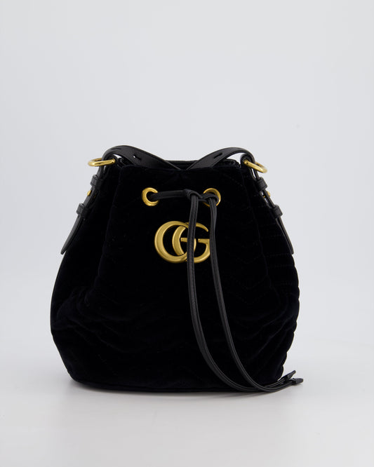 Luxury Gucci Trending 2025 Black Velvet GG Marmont Bucket Bag with Gold Hardware