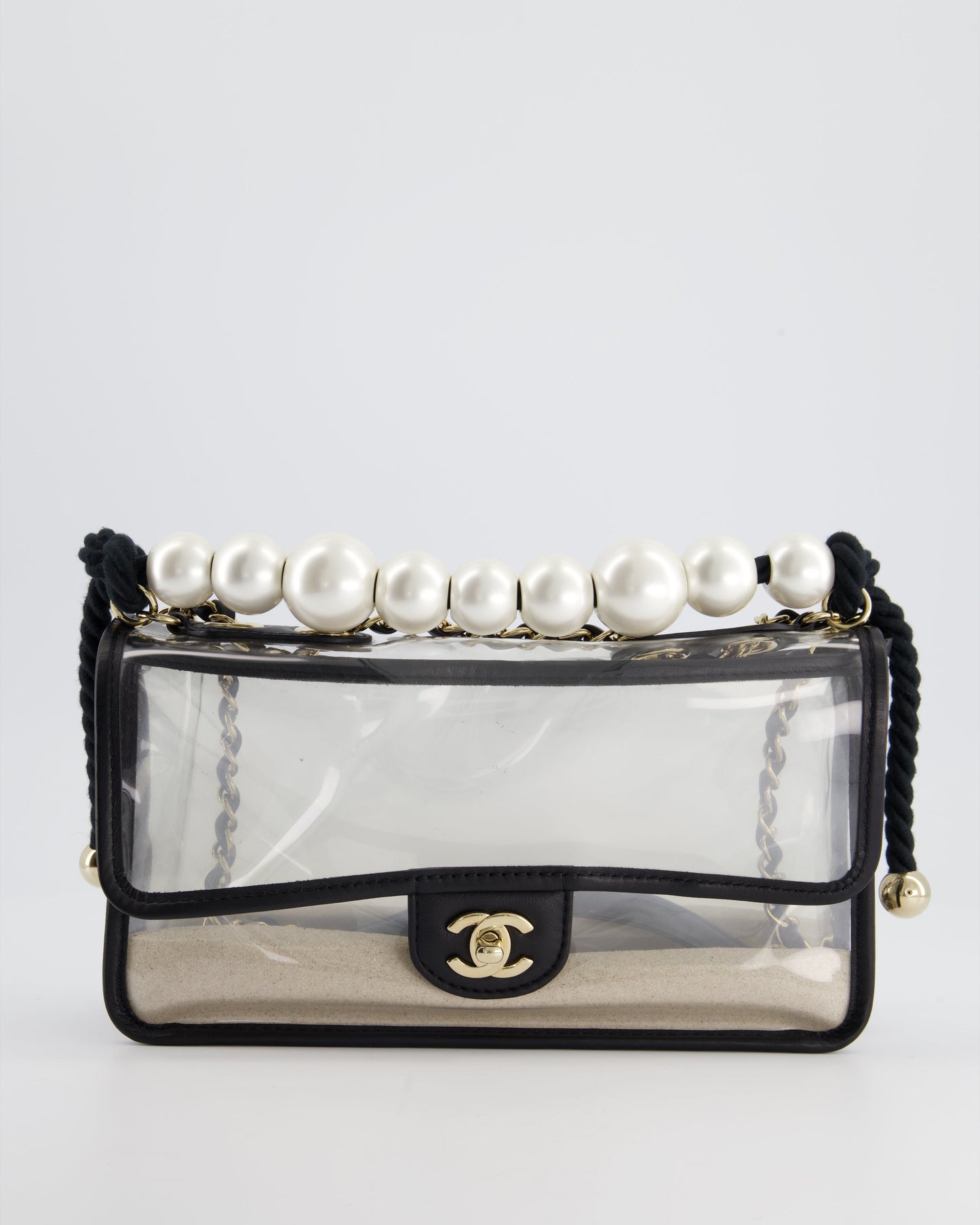 Chanel Coco Sand Pearl Strap Medium Flap with Champagne Gold Hardware