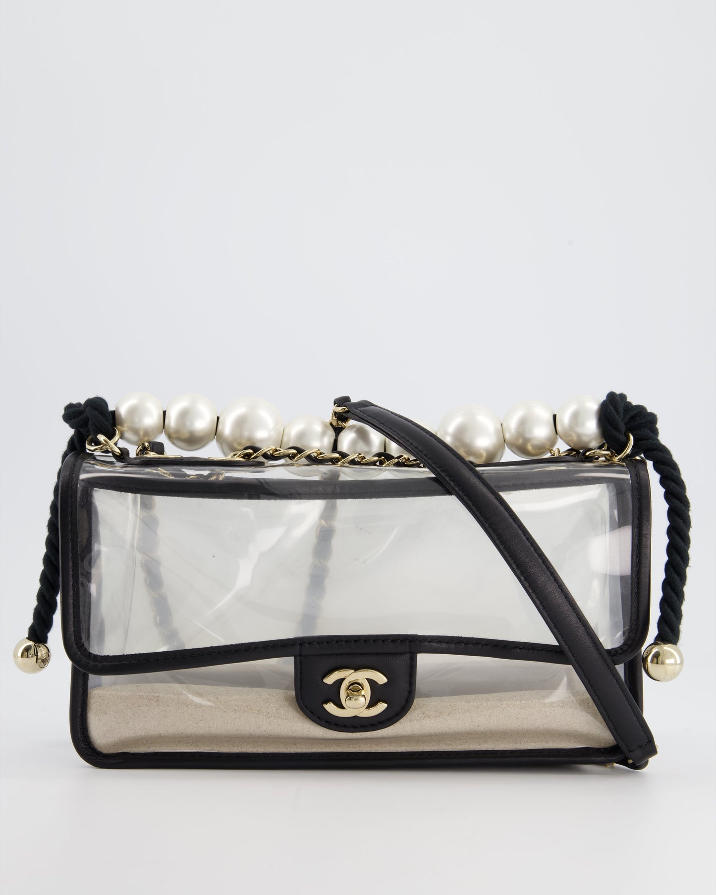 Chanel Coco Sand Pearl Strap Medium Flap with Champagne Gold Hardware