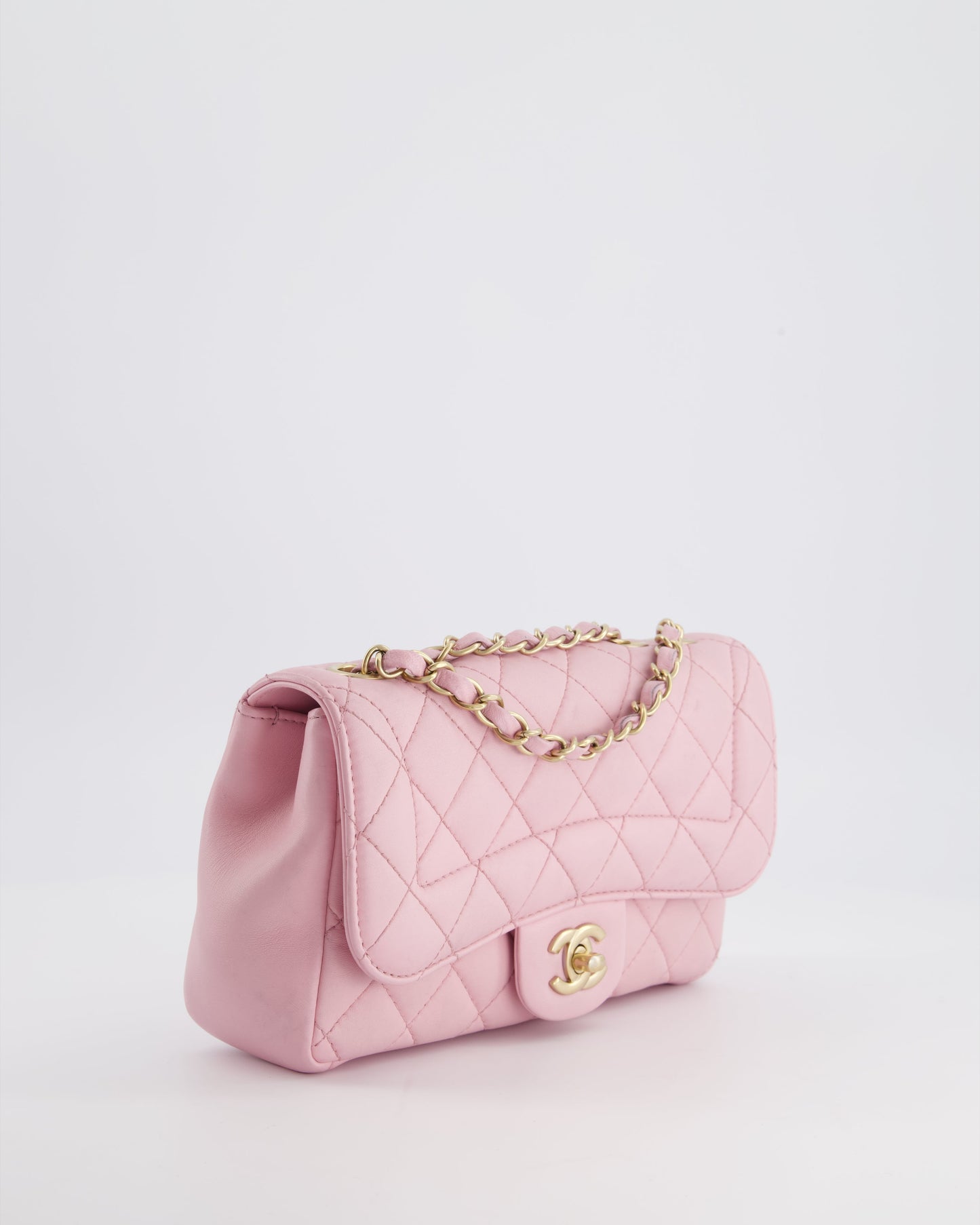 Chanel Pastel Pink 2015-26 Seasonal Small Single Flap Bag in Lambskin Leather with Brushed Gold Hardware
