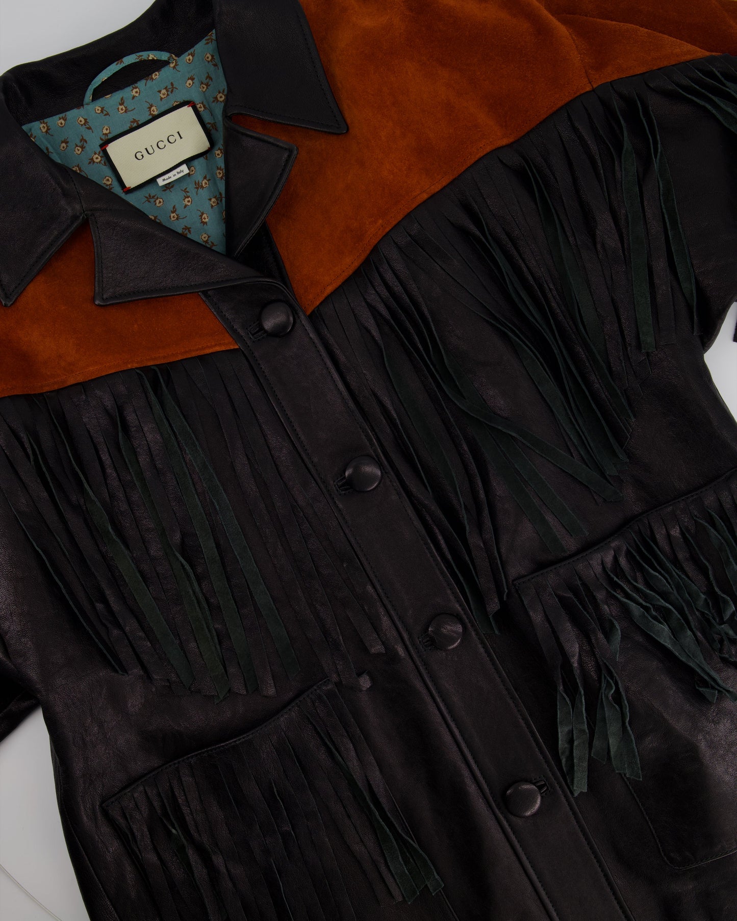 Luxury Gucci Black and Orange Leather Fringe and Studded Jacket in Size IT 36 (UK 4)