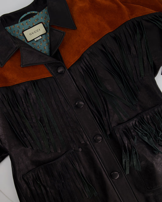 Luxury Gucci Black and Orange Leather Fringe and Studded Jacket in Size IT 36 (UK 4)