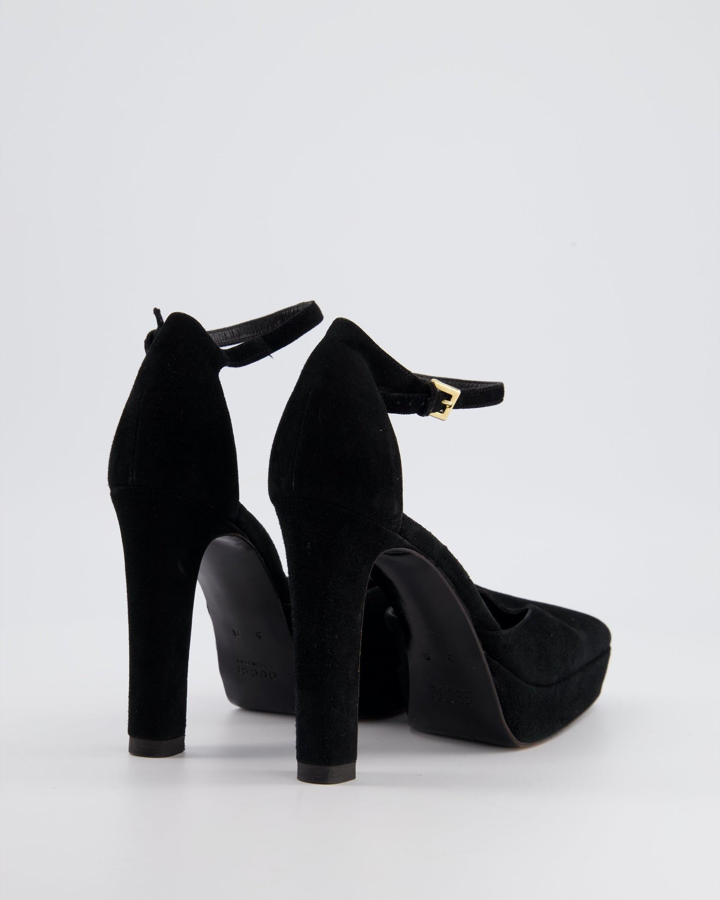 Luxury Gucci Trending 2025 Black Suede Closed Toe Heels with Platform Size EU 38